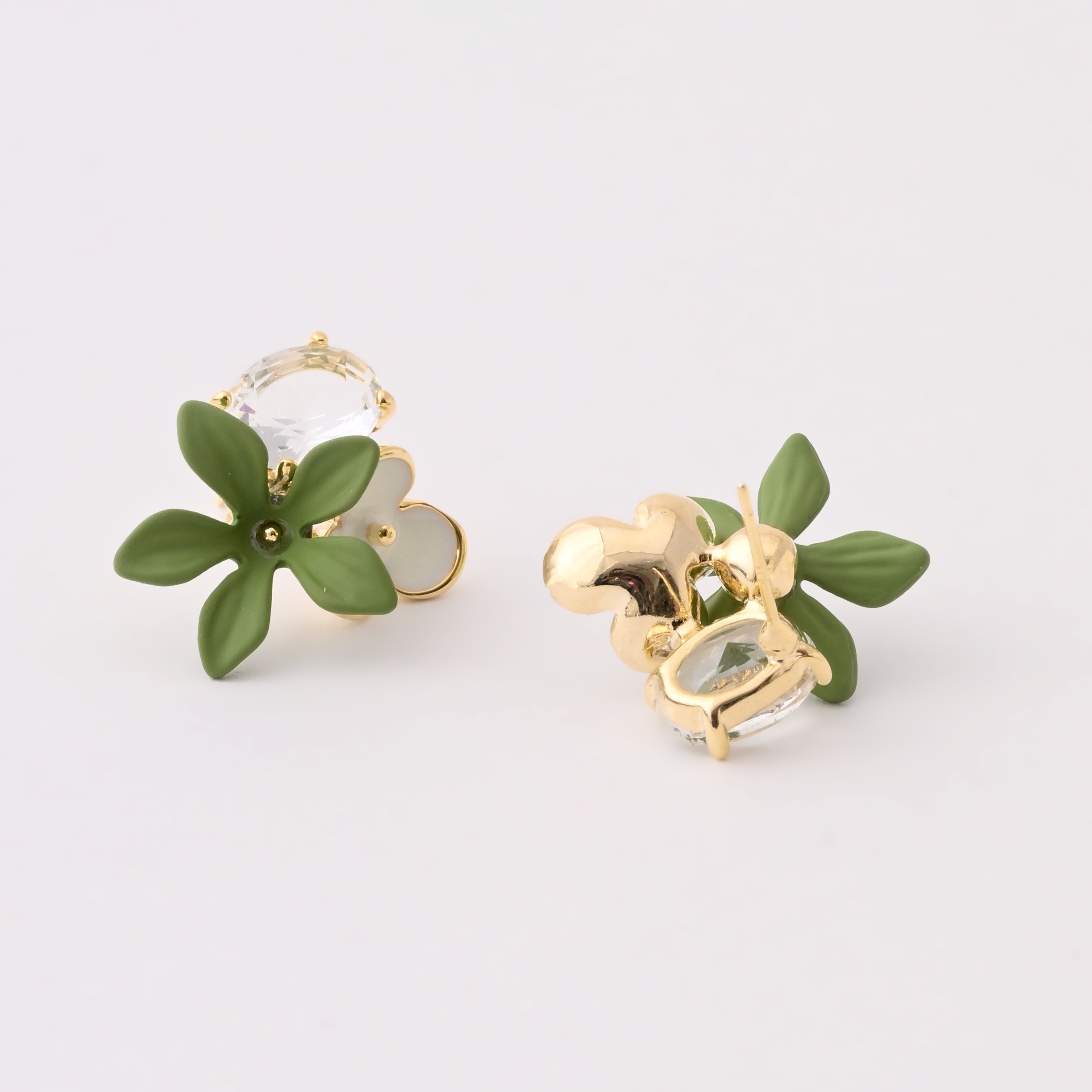 Green Blossom Crystal Stud Earrings