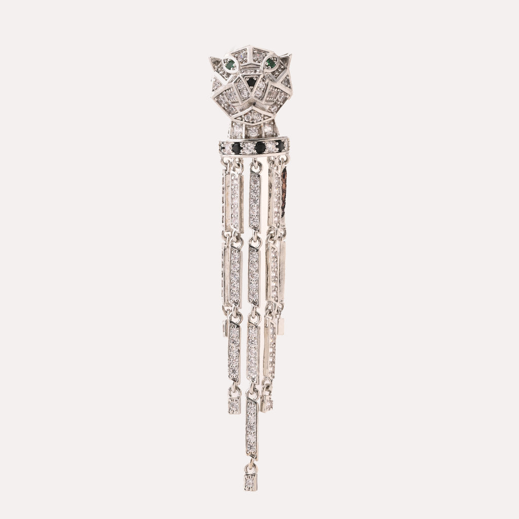 Silver Panther Tassel Statement Earrings