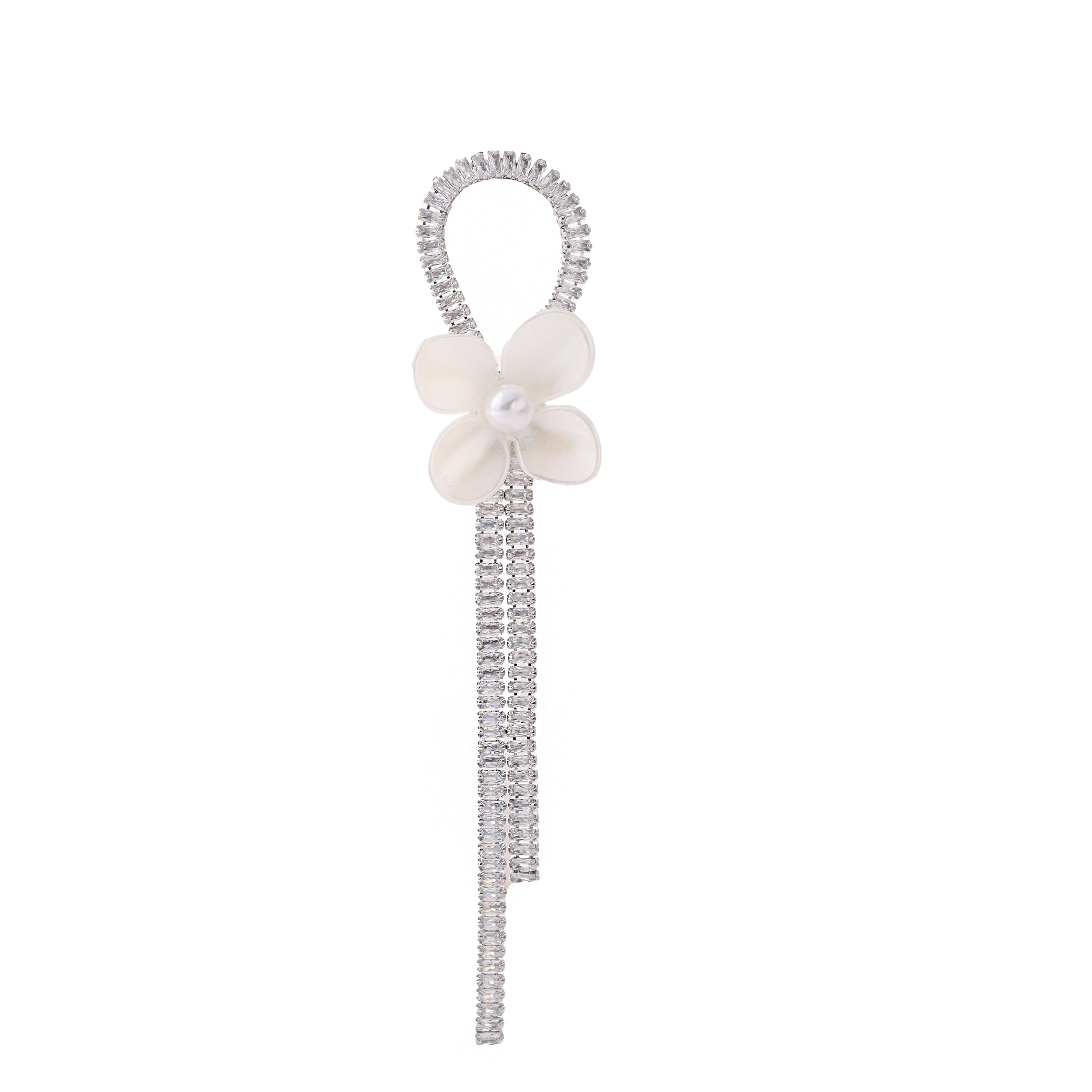 White Floral Loop Tassel Earrings