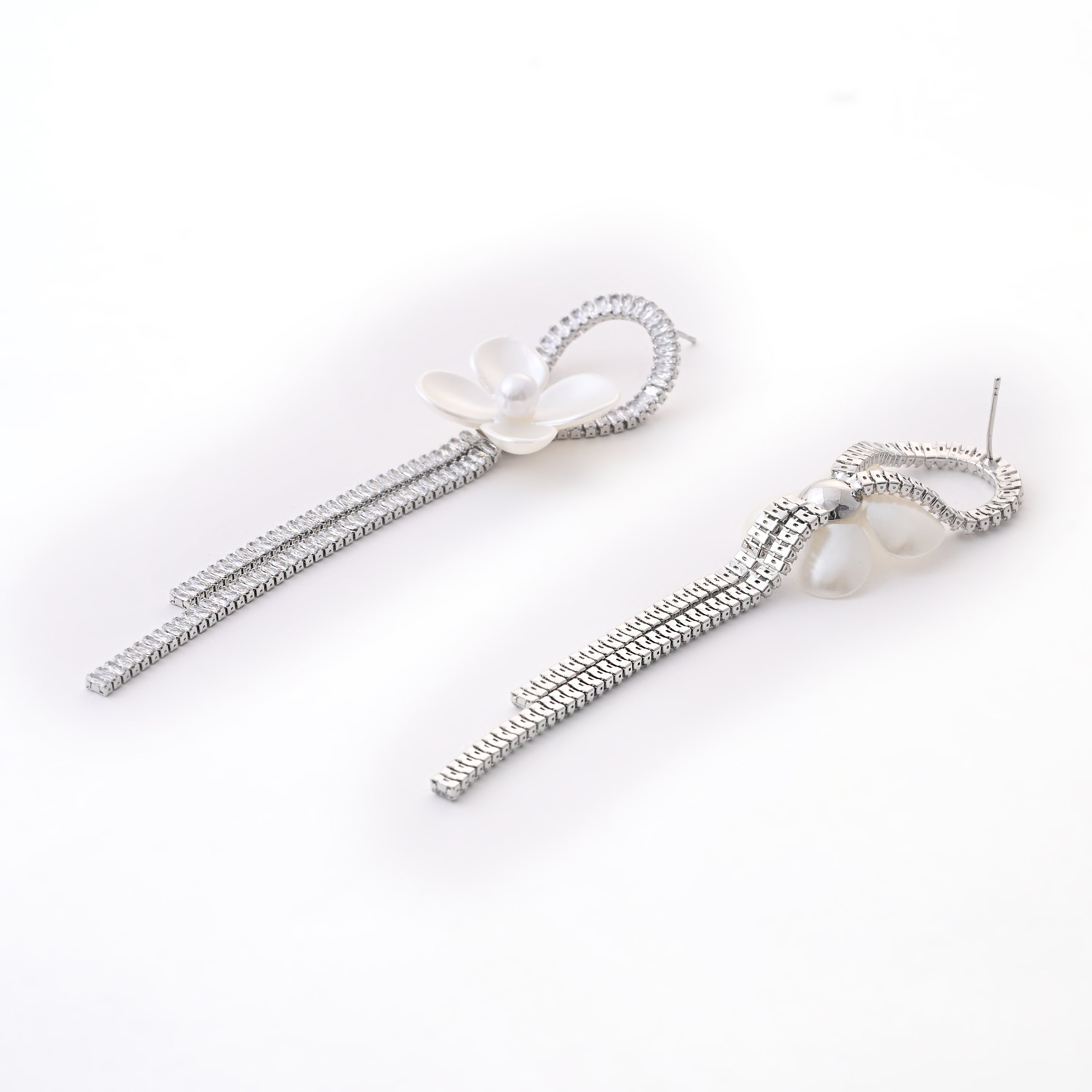 White Floral Loop Tassel Earrings