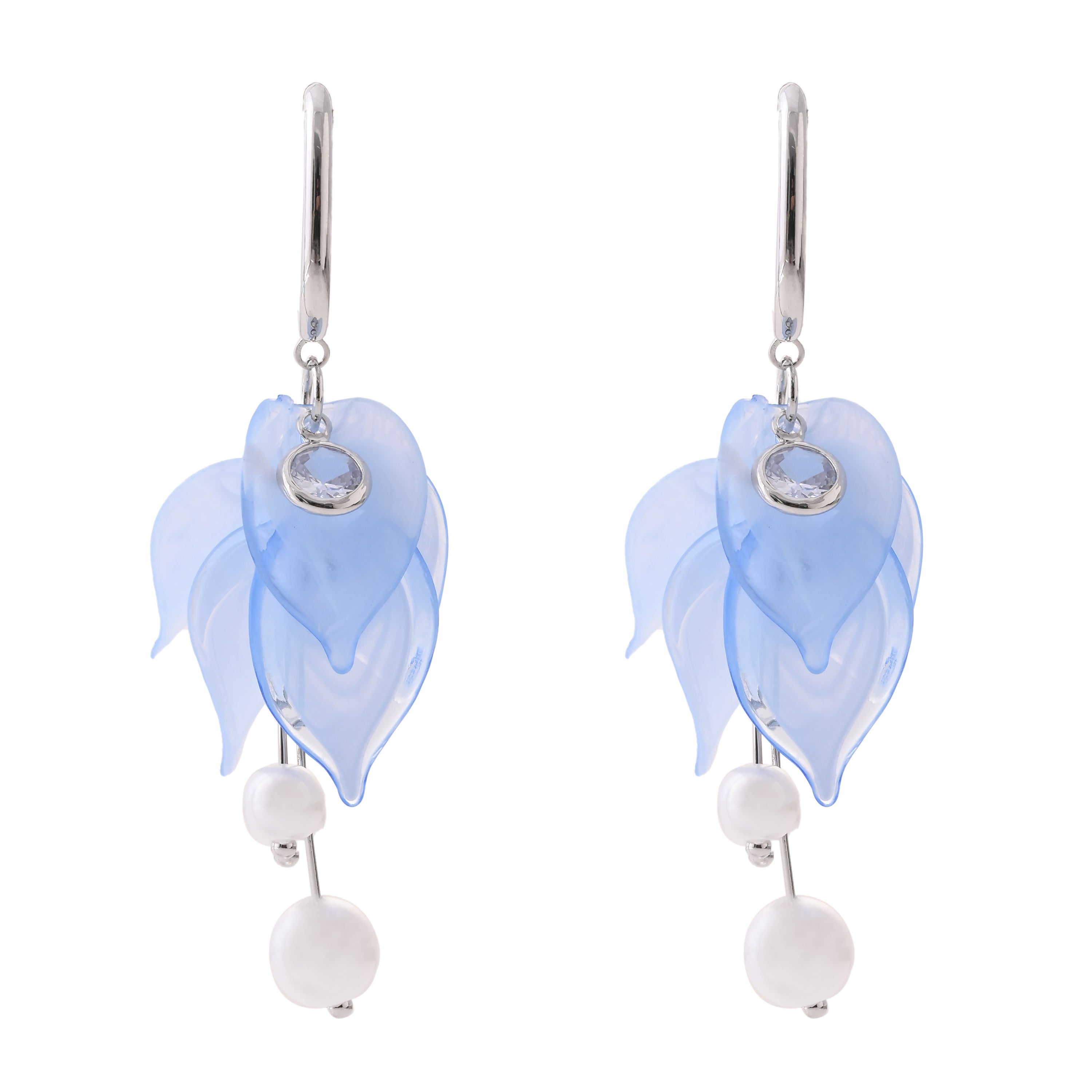 Blue Floral Pearl Earrings
