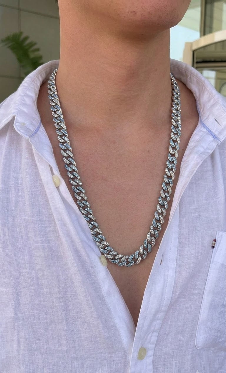 Silver-Tone Two-Tone Iced Cubic Link Chain