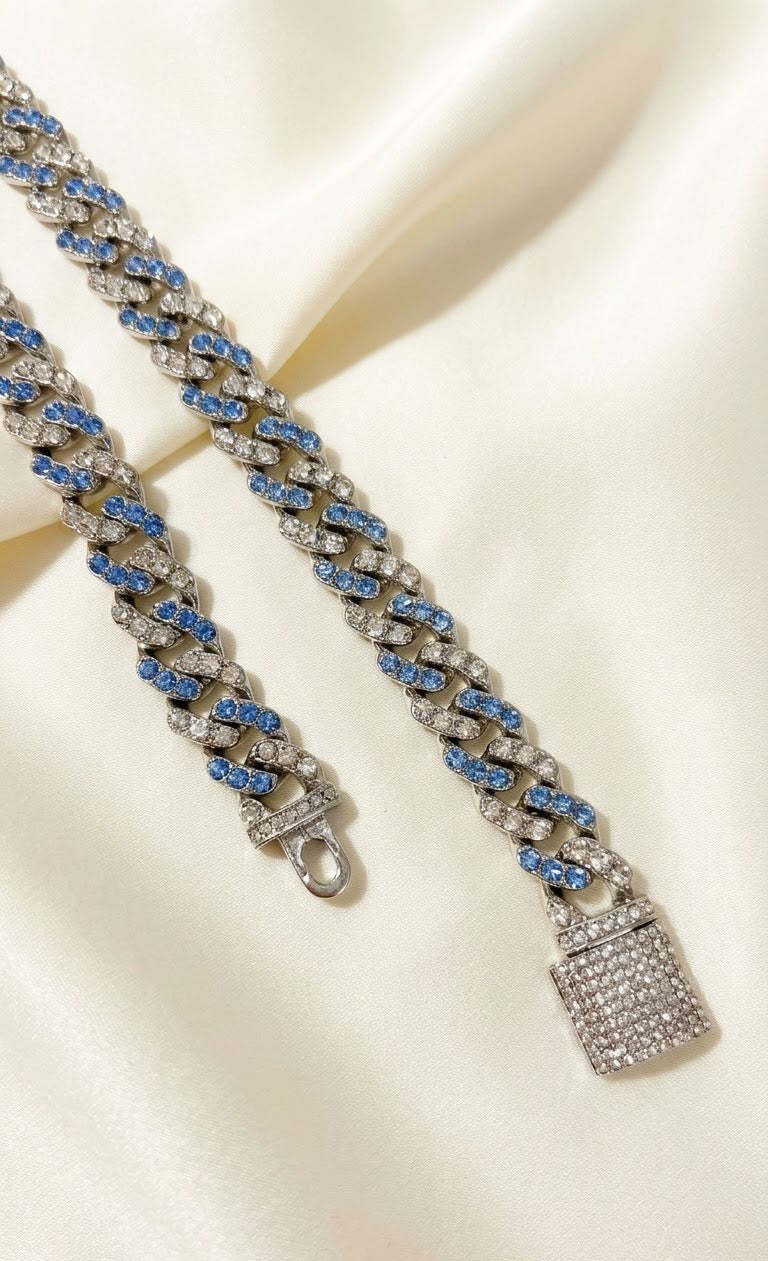 Silver-Tone Two-Tone Iced Cubic Link Chain
