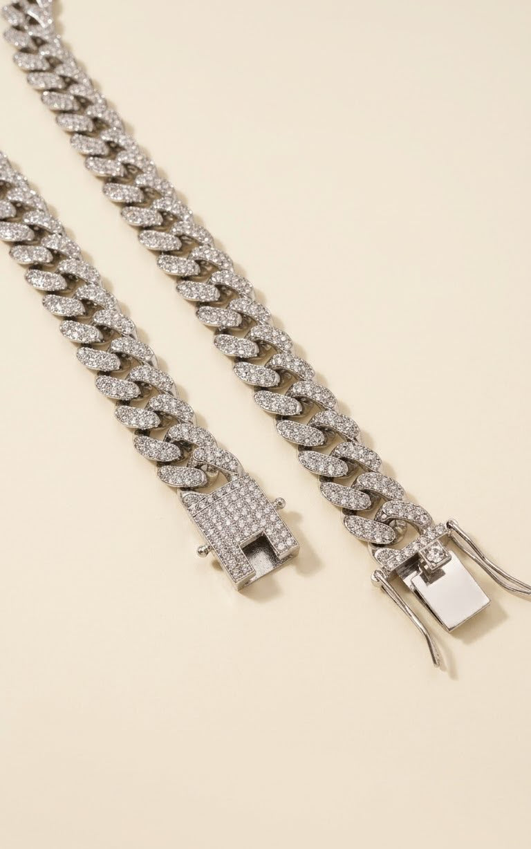 Silver Pave Cubic Link Chain Necklace