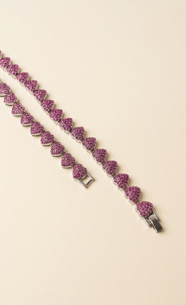 Pink Heart-Shaped Pave Stone Cubic Chain