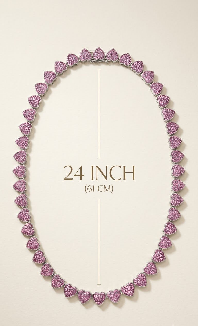 Pink Heart-Shaped Pave Stone Cubic Chain