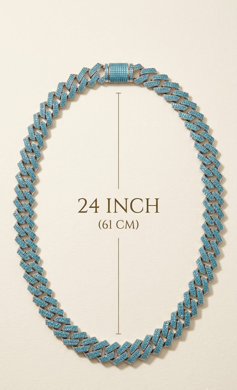 Turquoise Blue Pave Cuban Link Chain Nacklace