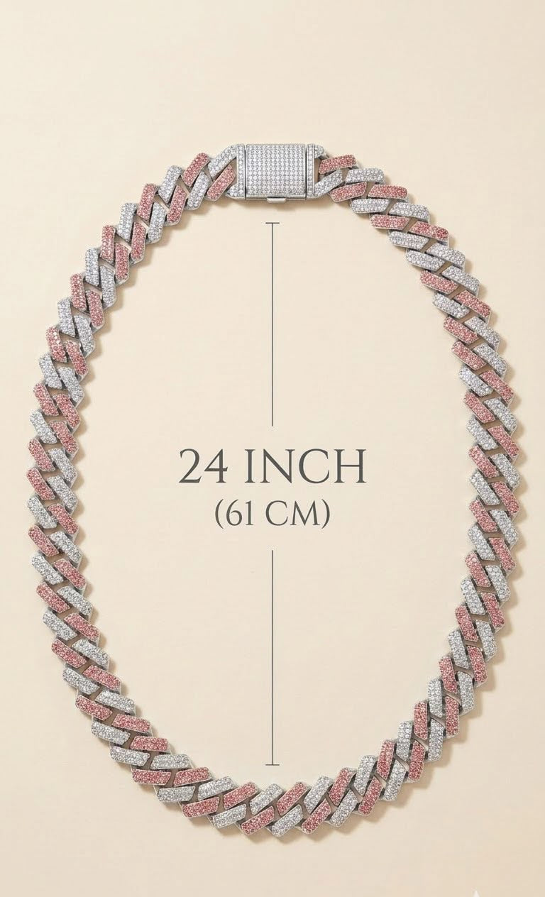 Pink & Silver Two-Tone Pave Cubic Link Chain Necklace