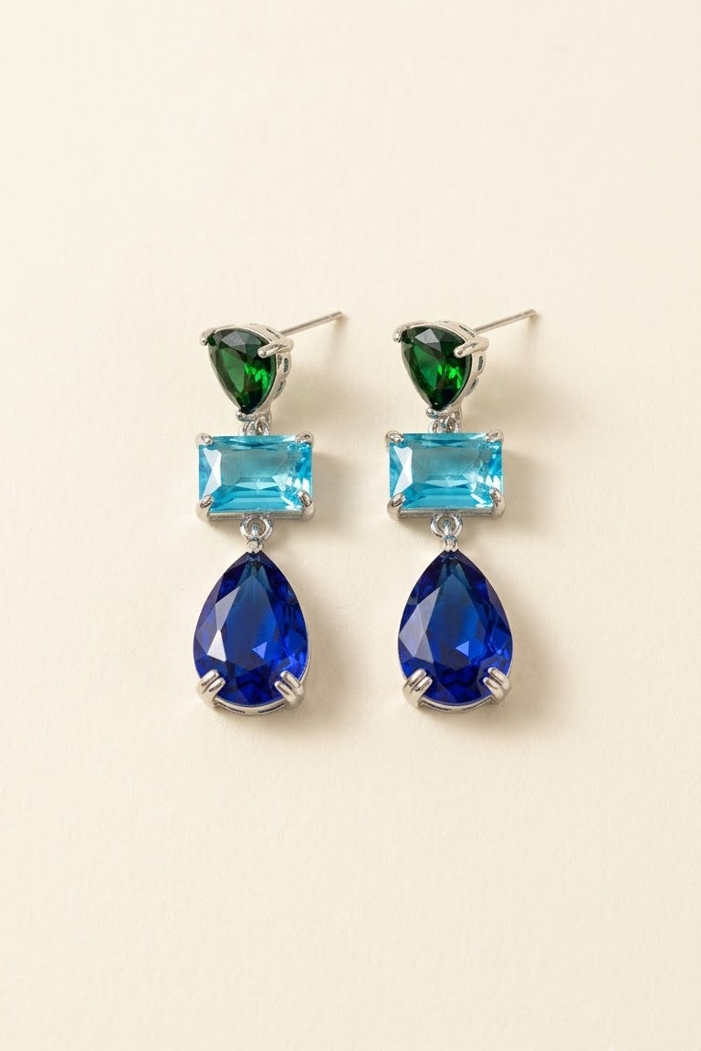 Royal Blue & Emerald Green Crystal Statement Necklace Set