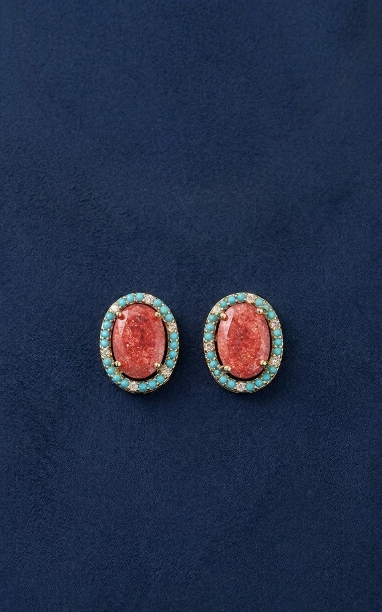 Gold Plated Red Stone Necklace Set With Matching Earrings
