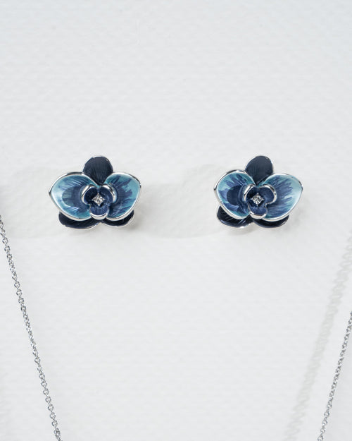 Elegant Blue Orchid Jewelry Set - Necklace and Earrings