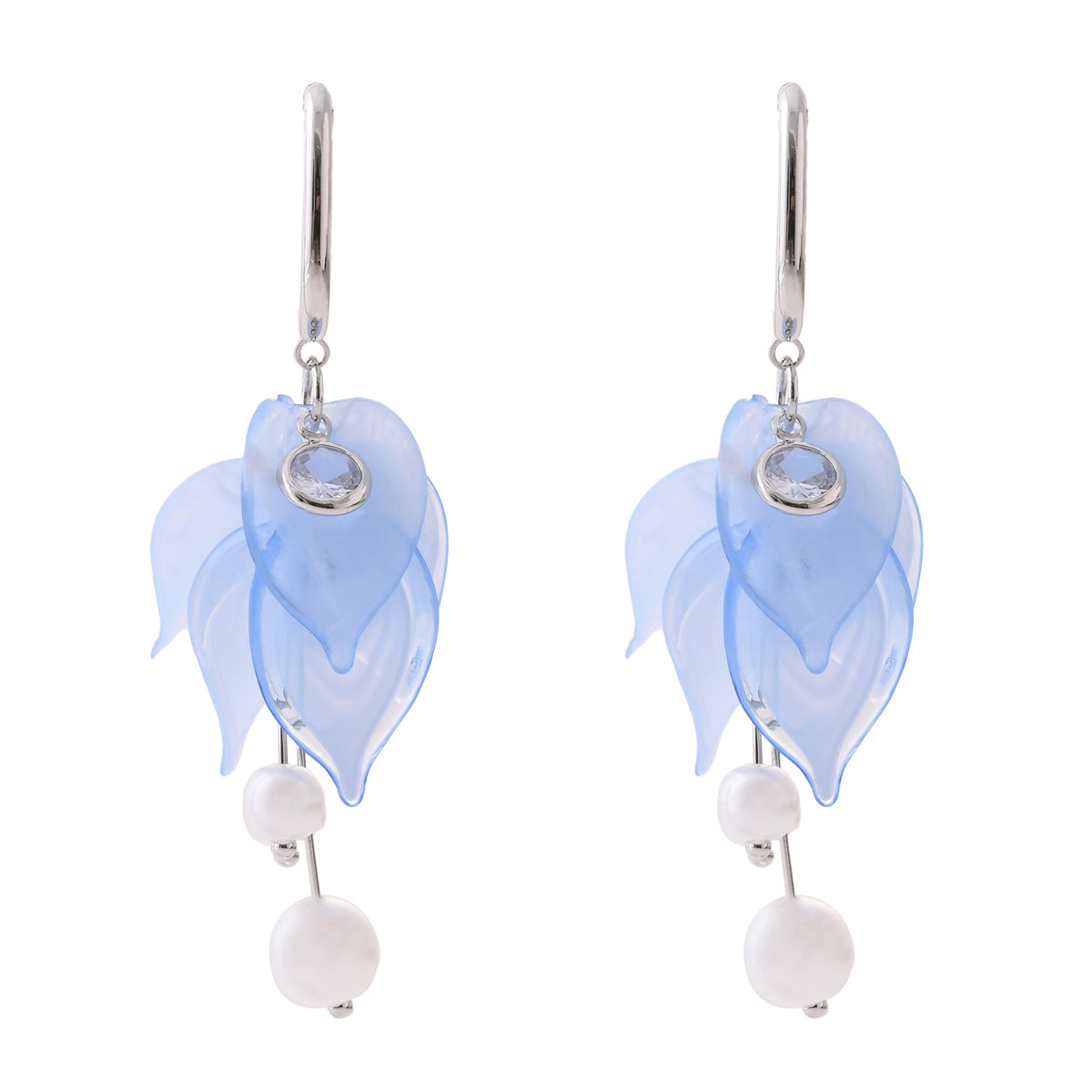 Elegant Azure Petal & Pearl Drop Earrings