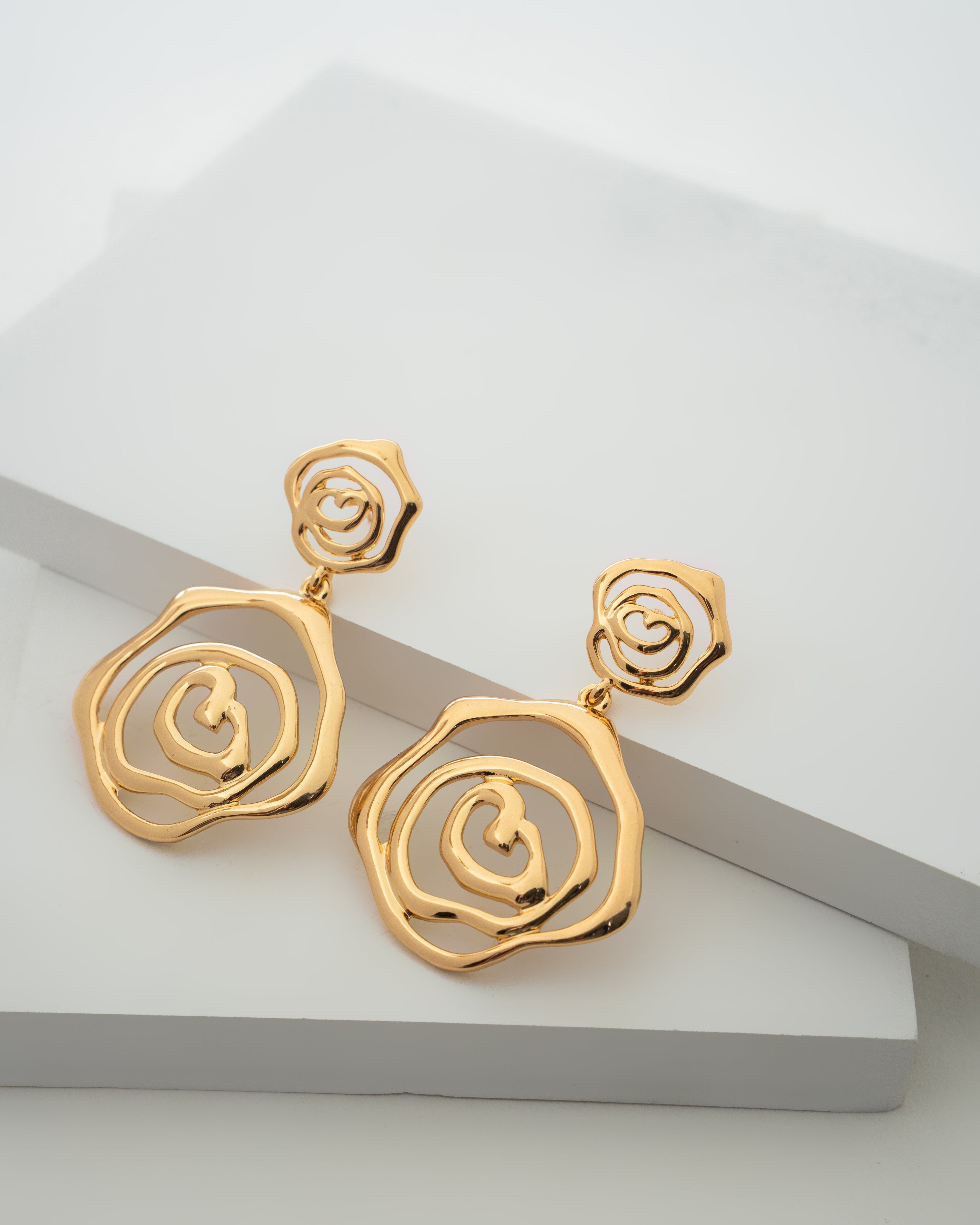 Elegant Gold-Finished Spiral Rose Earrings