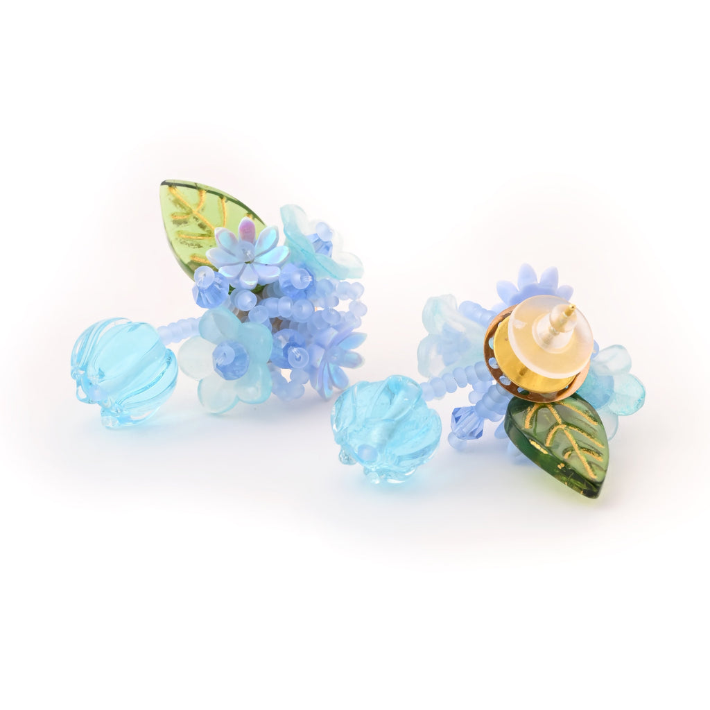 Exquisite Floral Blue Blossom Earrings with Leaf Accents