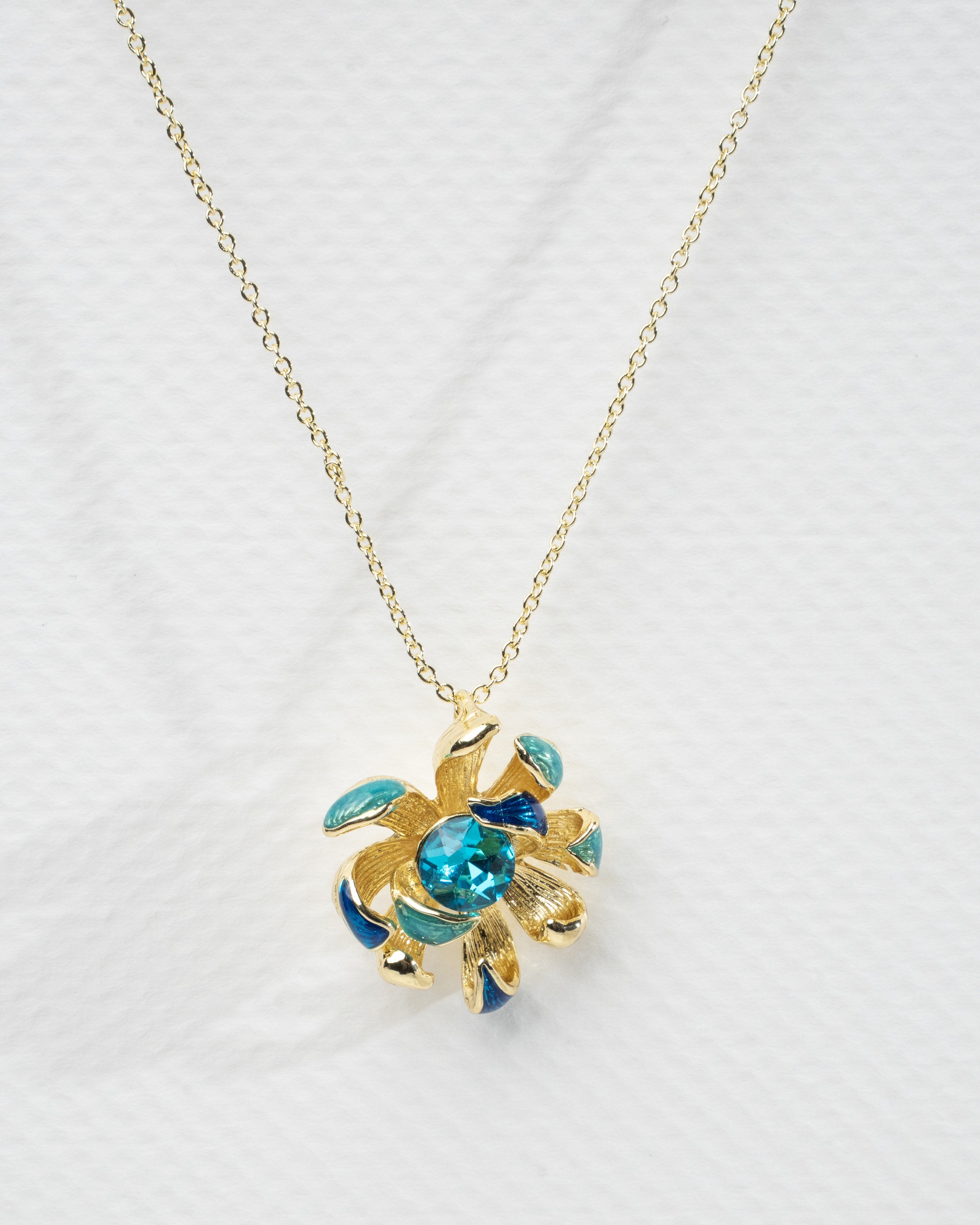 Exquisite Blue Floral Pendant and Earring Set