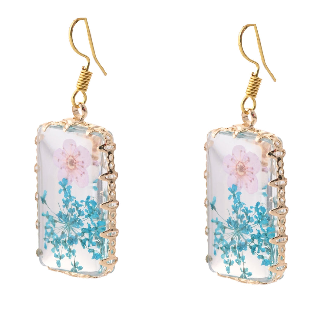 Elegant Floral Resin Drop Earrings with Golden Accents