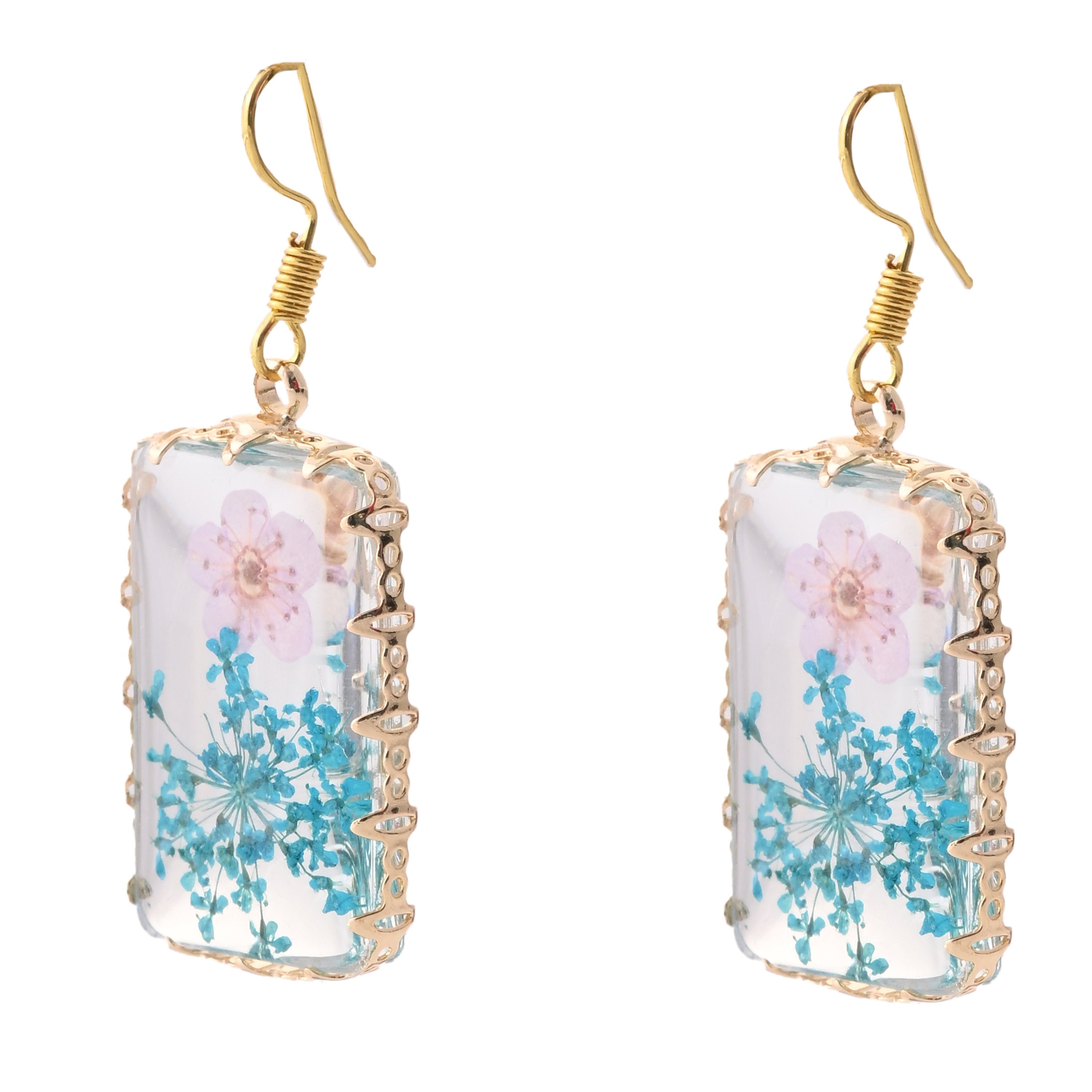 Elegant Floral Resin Drop Earrings with Golden Accents