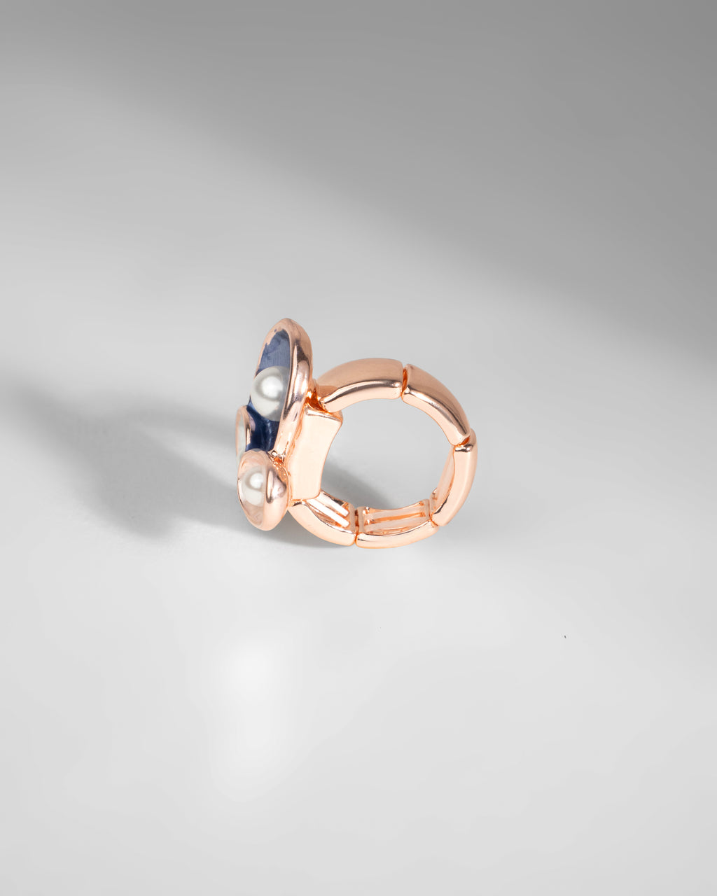 Elegant Triple Pearl Enamel Ring