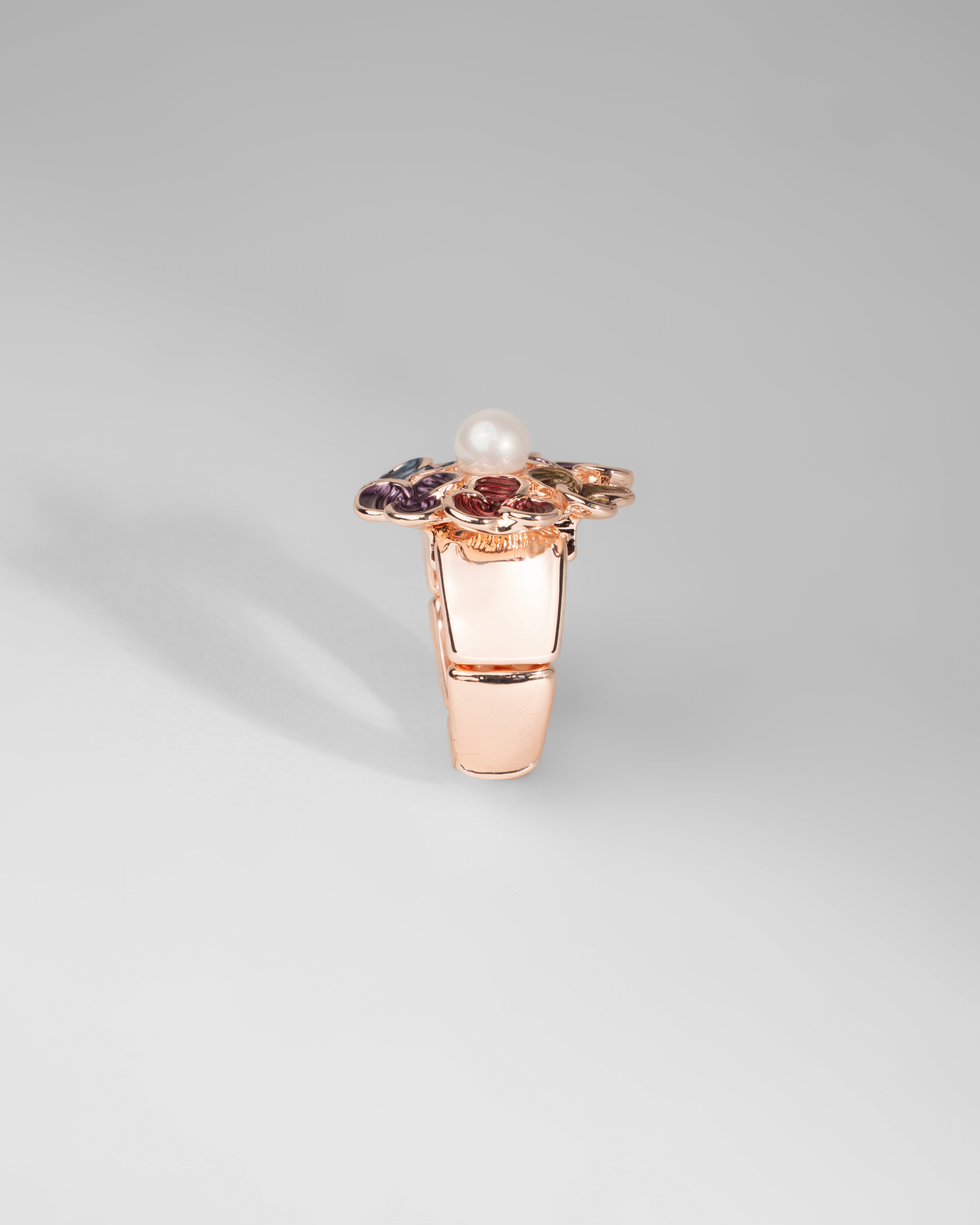 Multicolor Floral Elegance Ring with Central Pearl