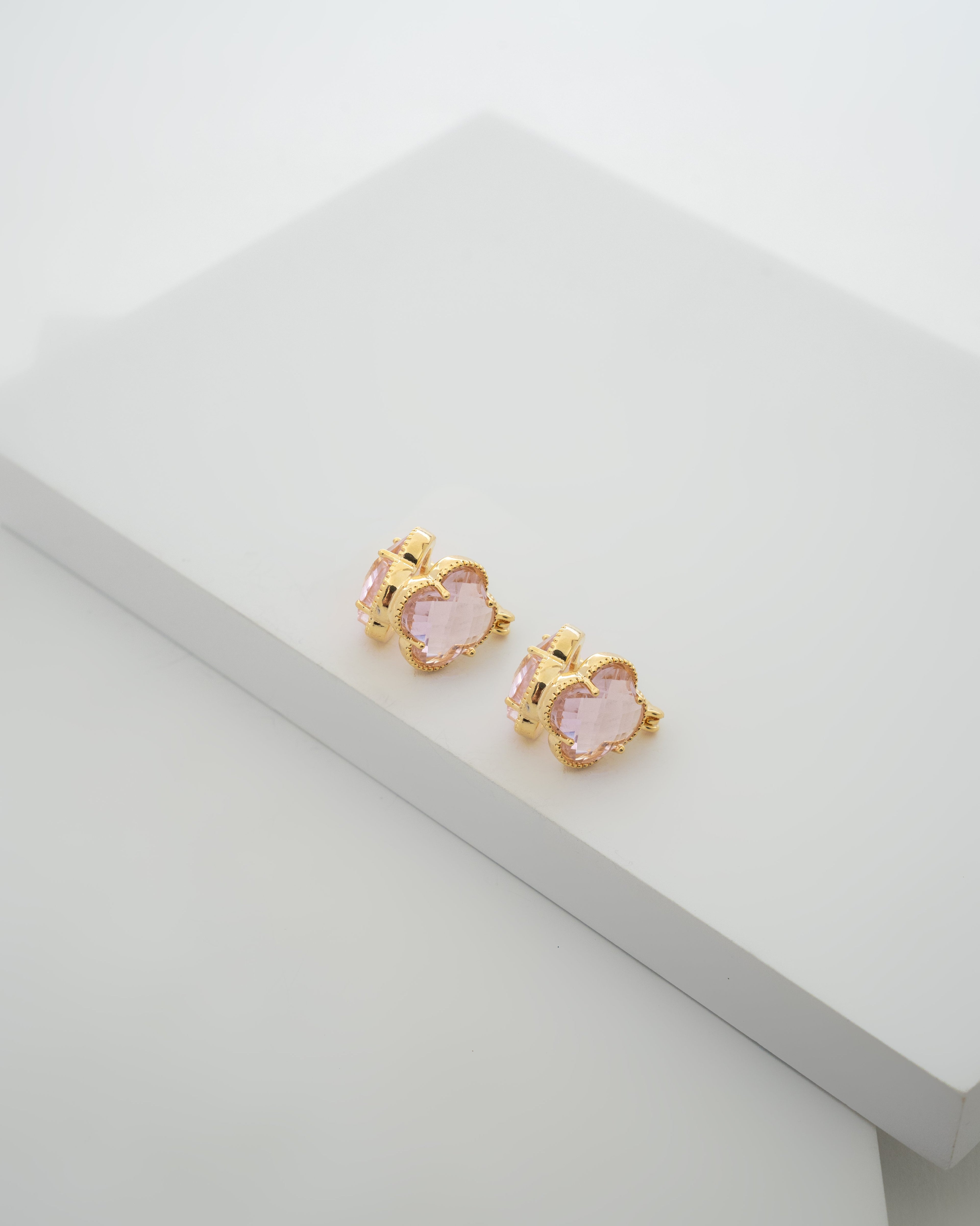 Elegant Clover Pink Crystal Earrings with Gold Plating