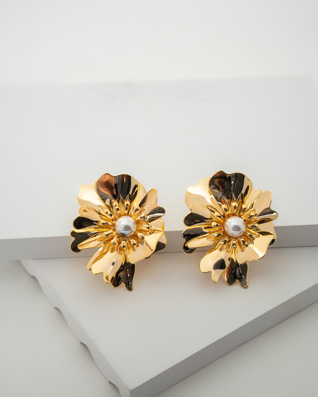 Elegant Gold-Plated Floral Pearl Earrings