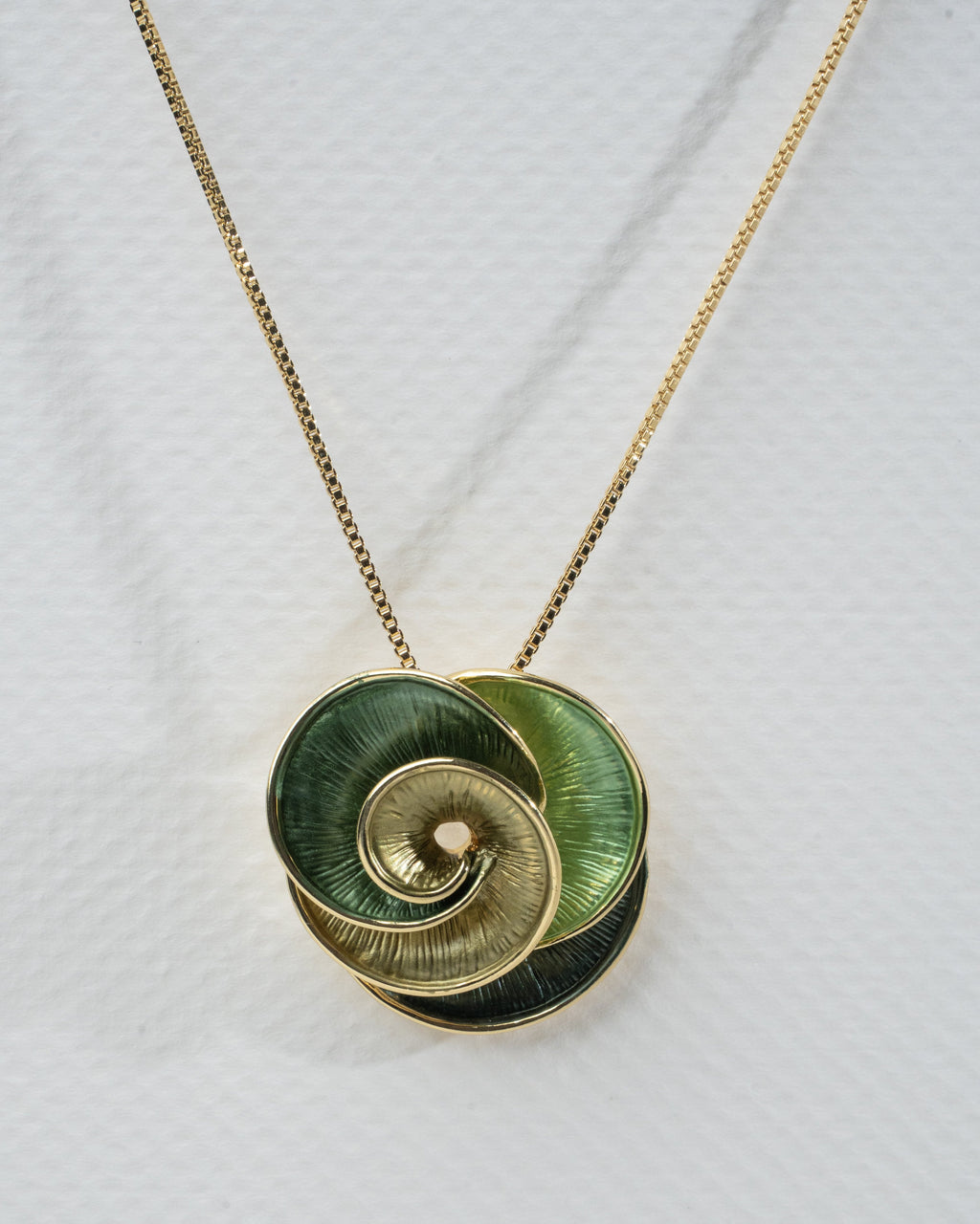 Elegant Spiral Green Enamel Jewelry Set - Necklace and Earrings