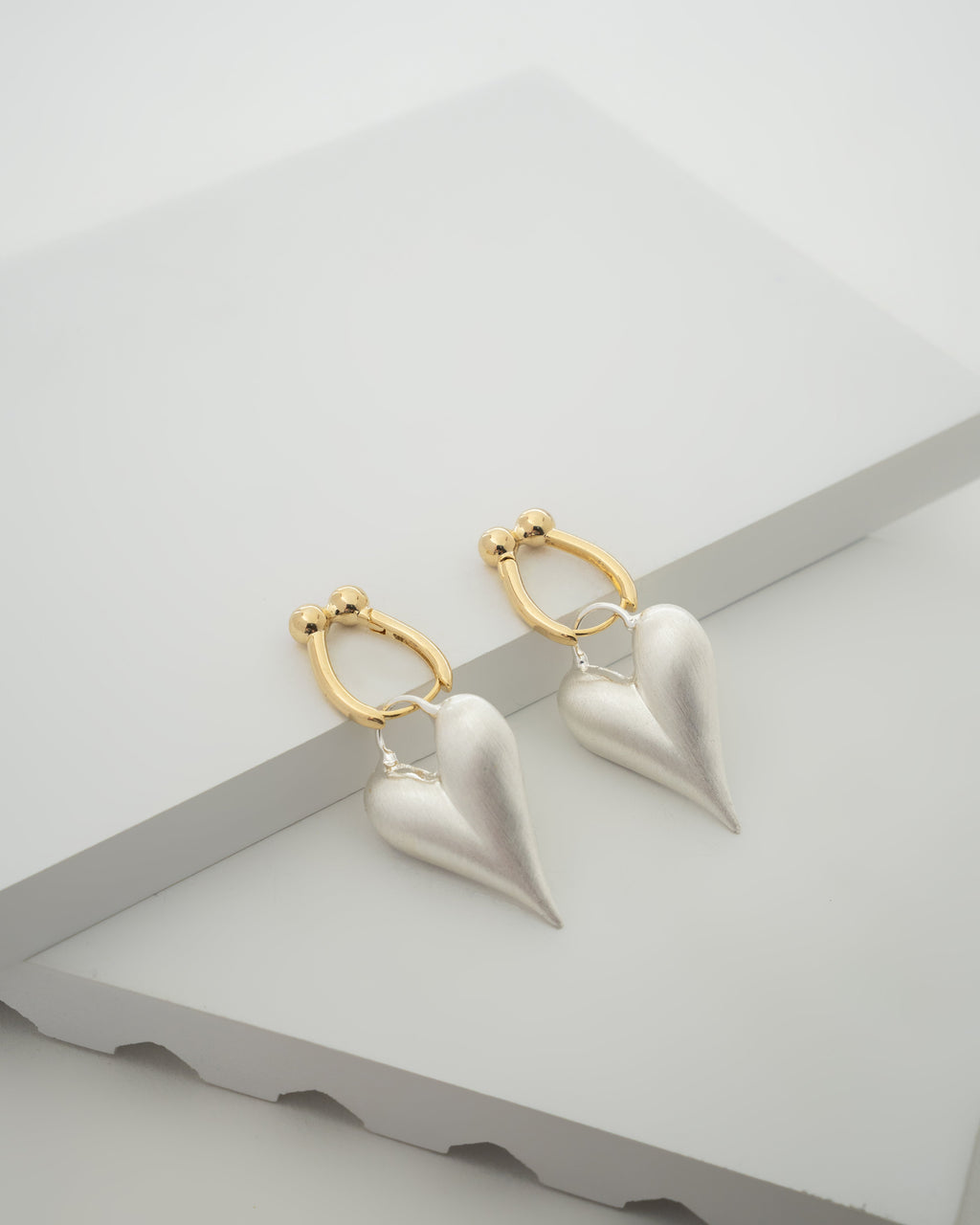 Elegant Two-Tone Heart Drop Earrings