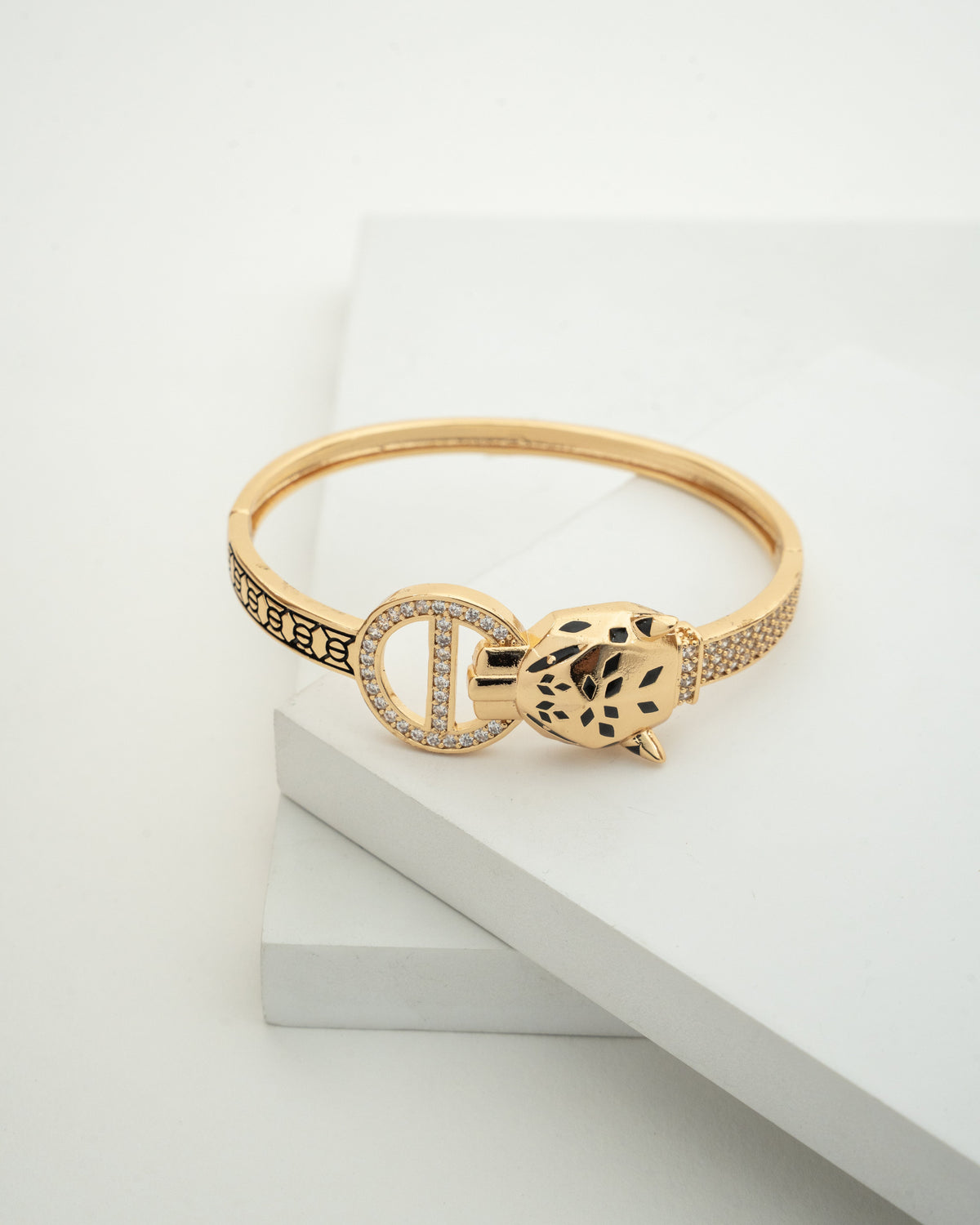 Elegance by Design: Luxurious Gold Panther Bracelet with Crystals