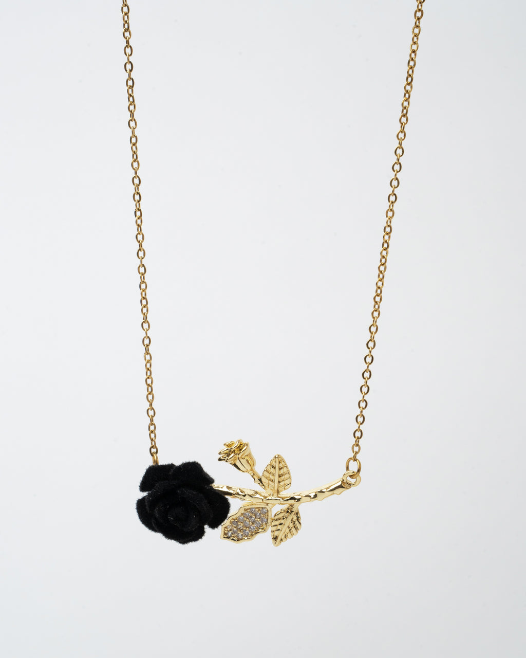 Elegant Gold Rose Pendant Necklace with Black Floral Accent