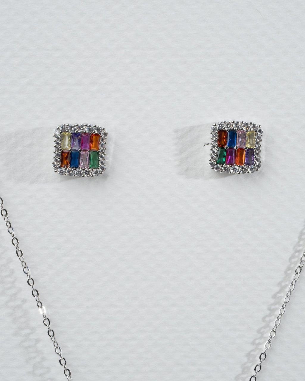 Elegant Multicolor Gemstone Silver Necklace and Earring Set