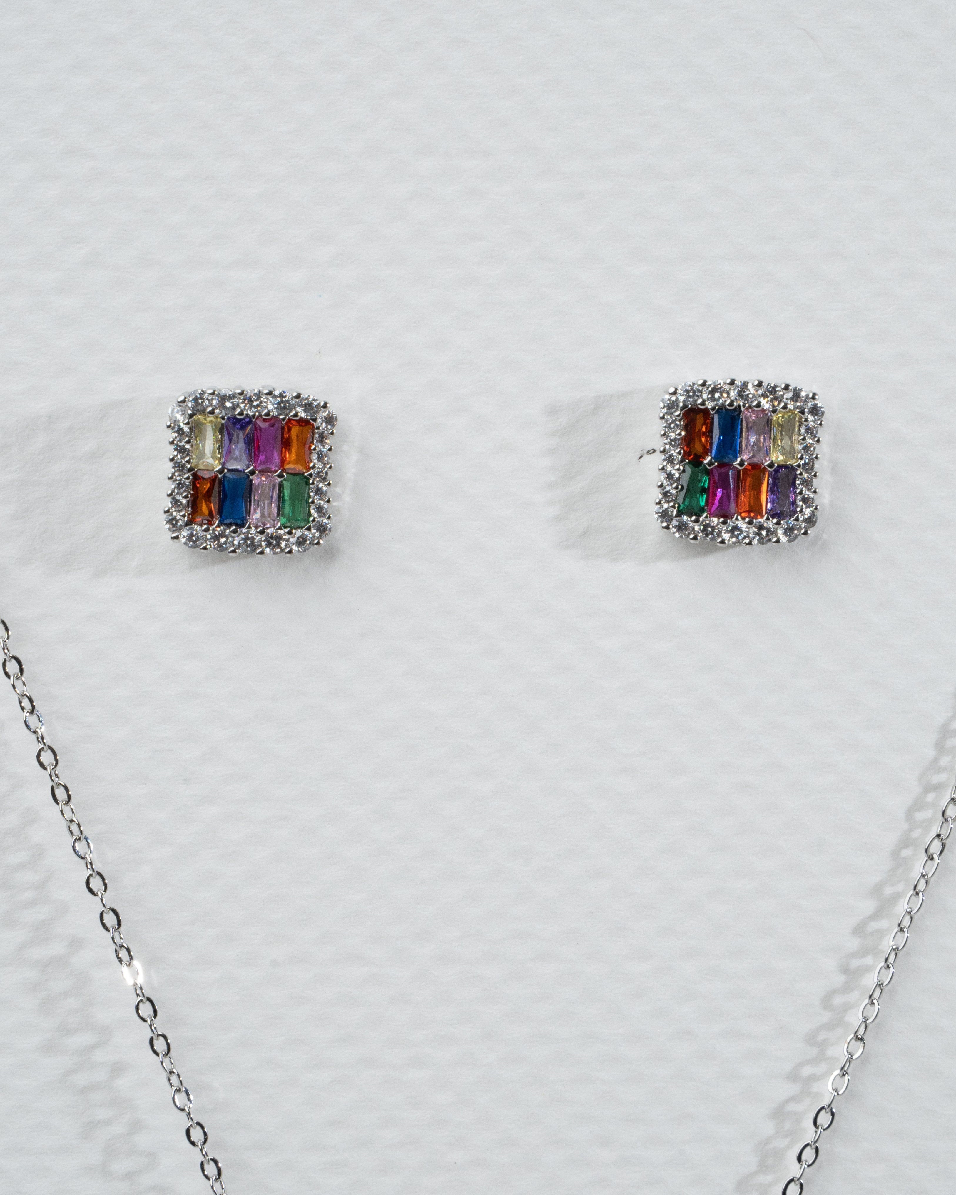 Elegant Multicolor Gemstone Silver Necklace and Earring Set