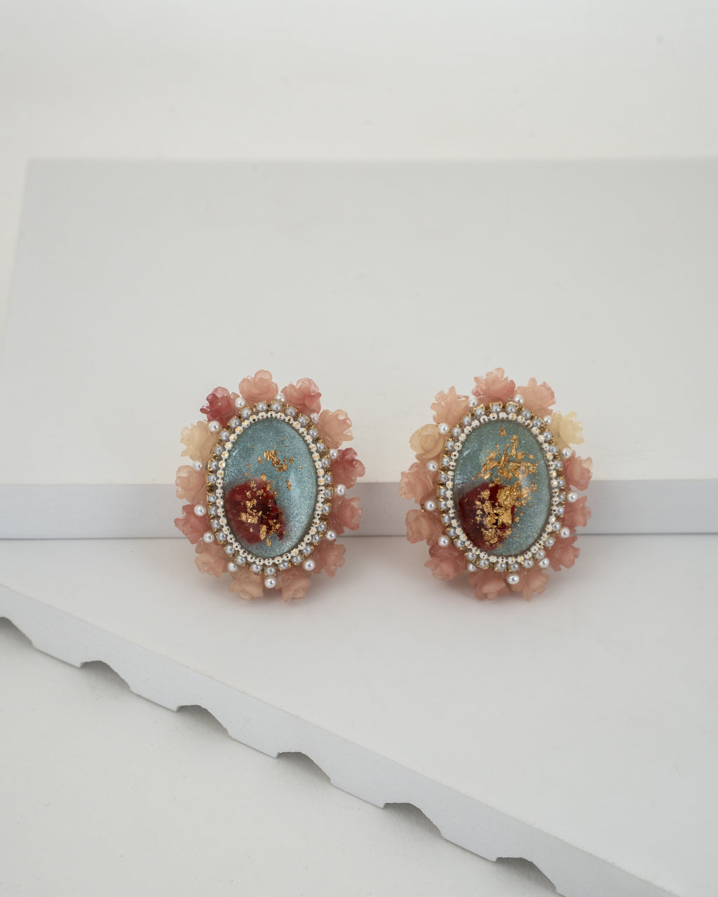 Vintage Floral Accented Oval Gemstone Earrings