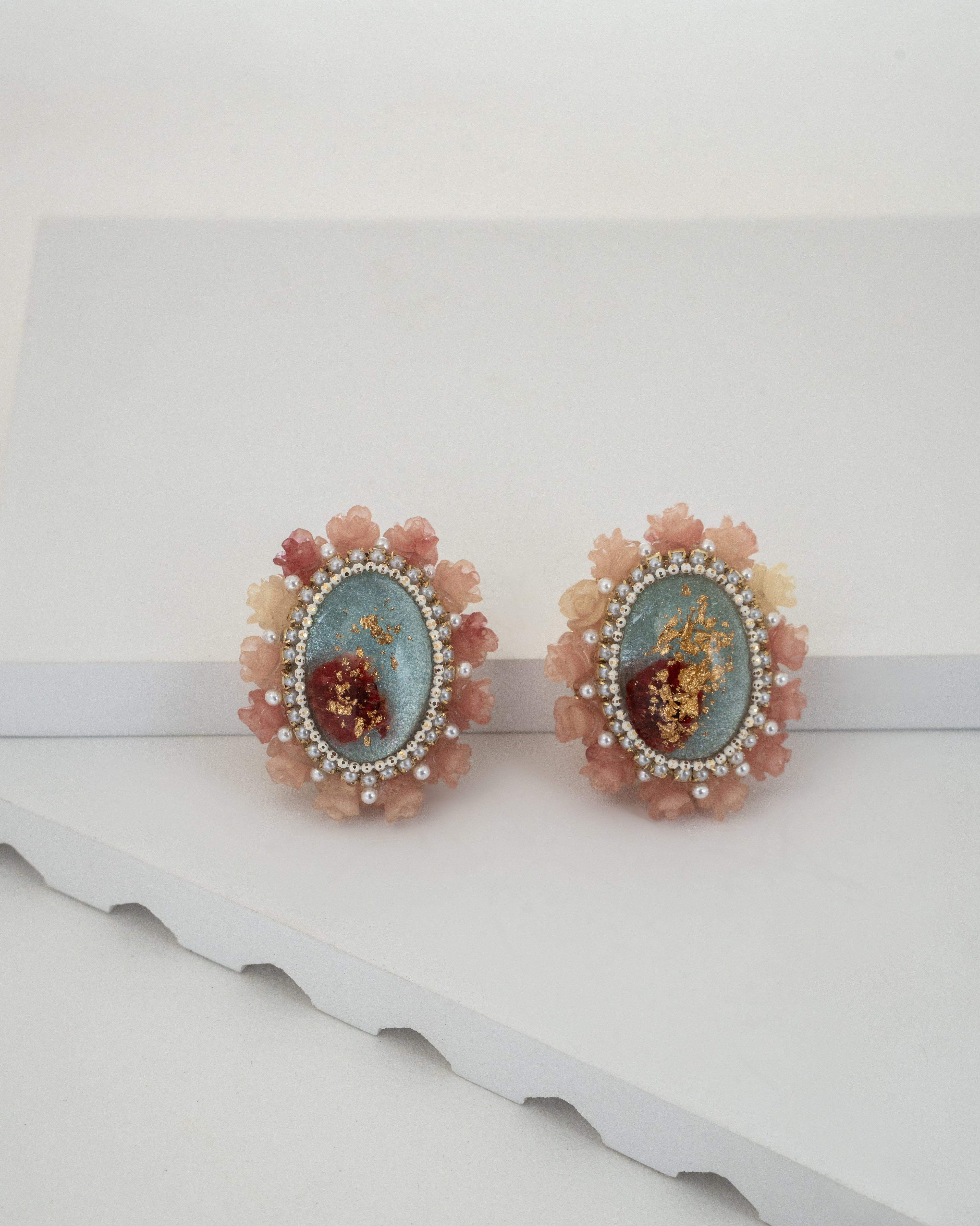 Vintage Floral Accented Oval Gemstone Earrings