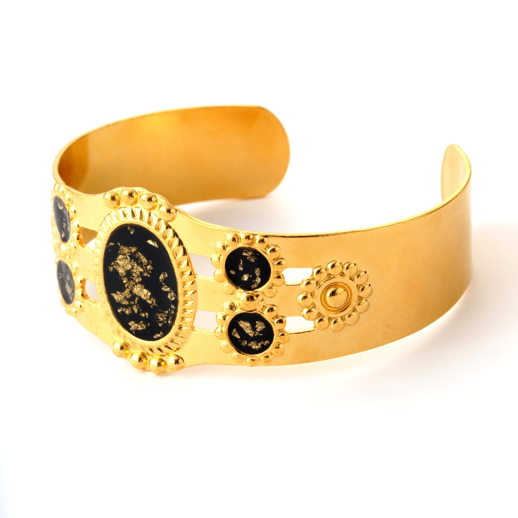 Elegant Gold-Plated Black Oval Cuff Bracelet