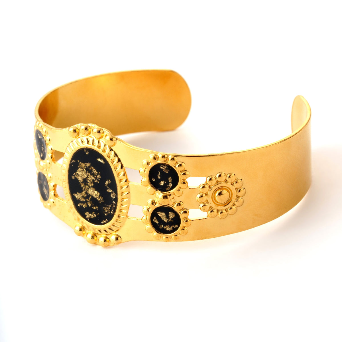 Elegant Gold-Plated Black Oval Cuff Bracelet