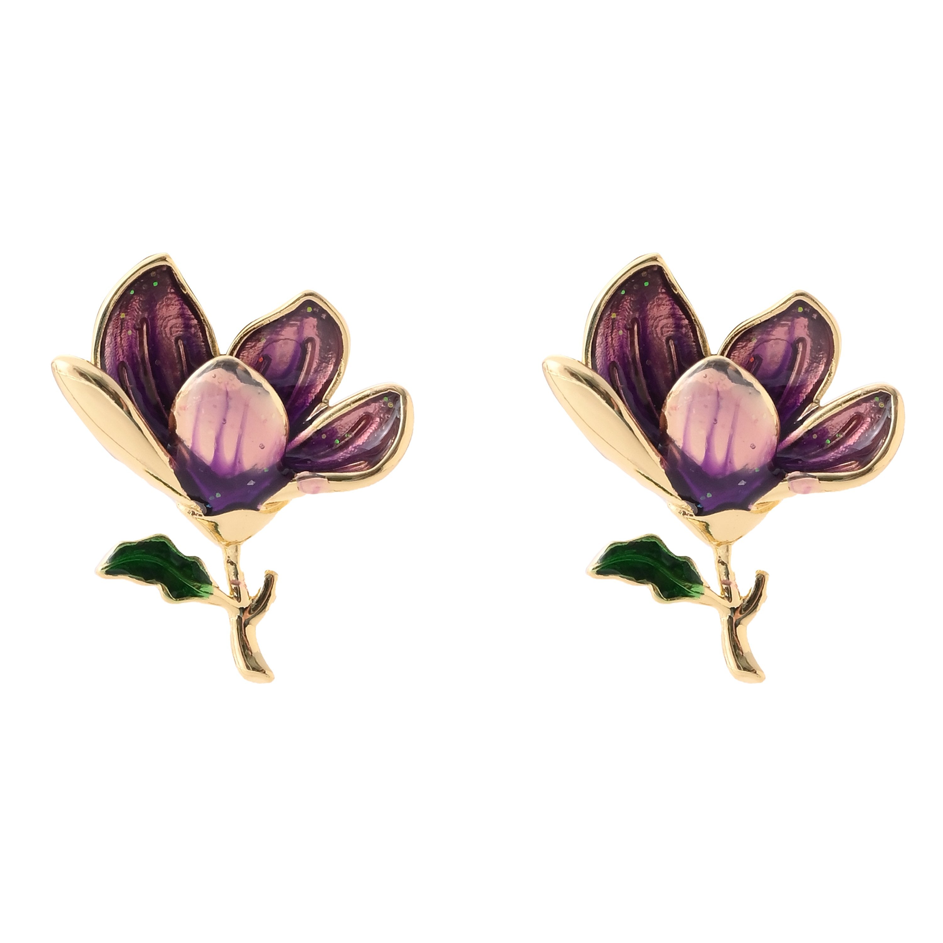 Elegant Purple Floral Enamel Stud Earrings