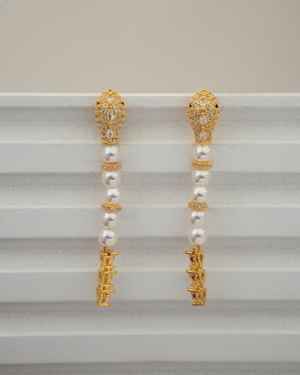 Elegant Gold Pearl Drop Earrings with Crystal Accents