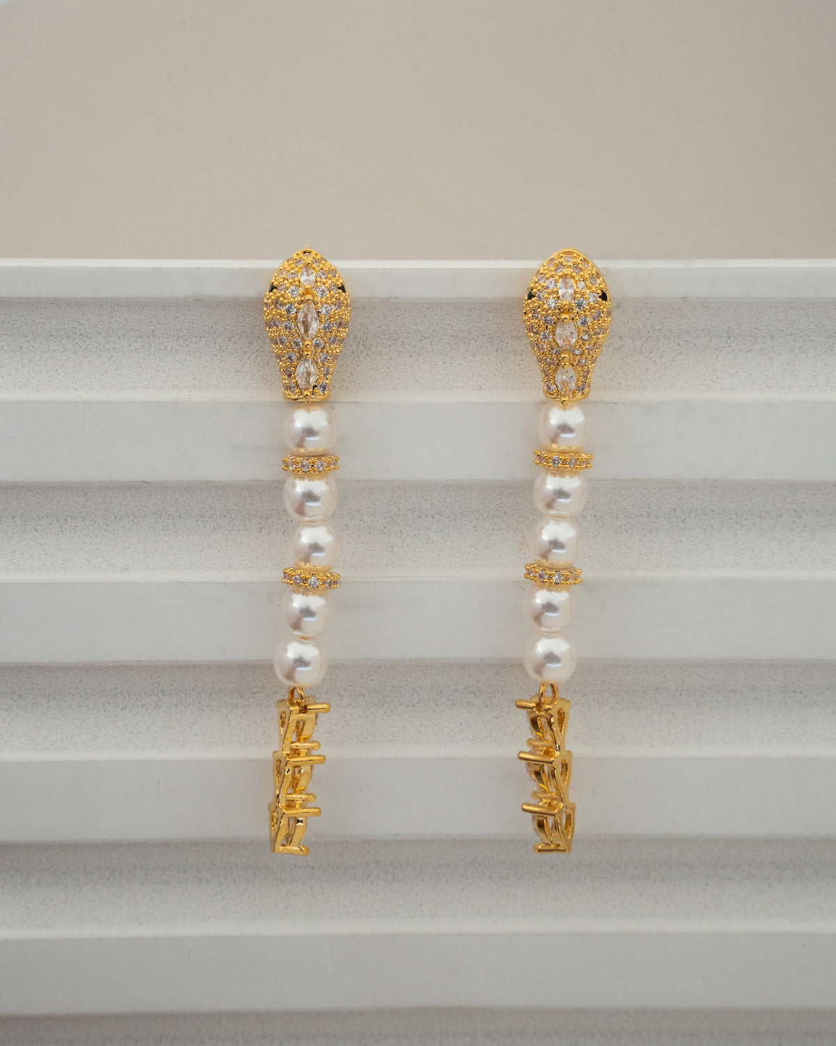 Elegant Gold Pearl Drop Earrings with Crystal Accents