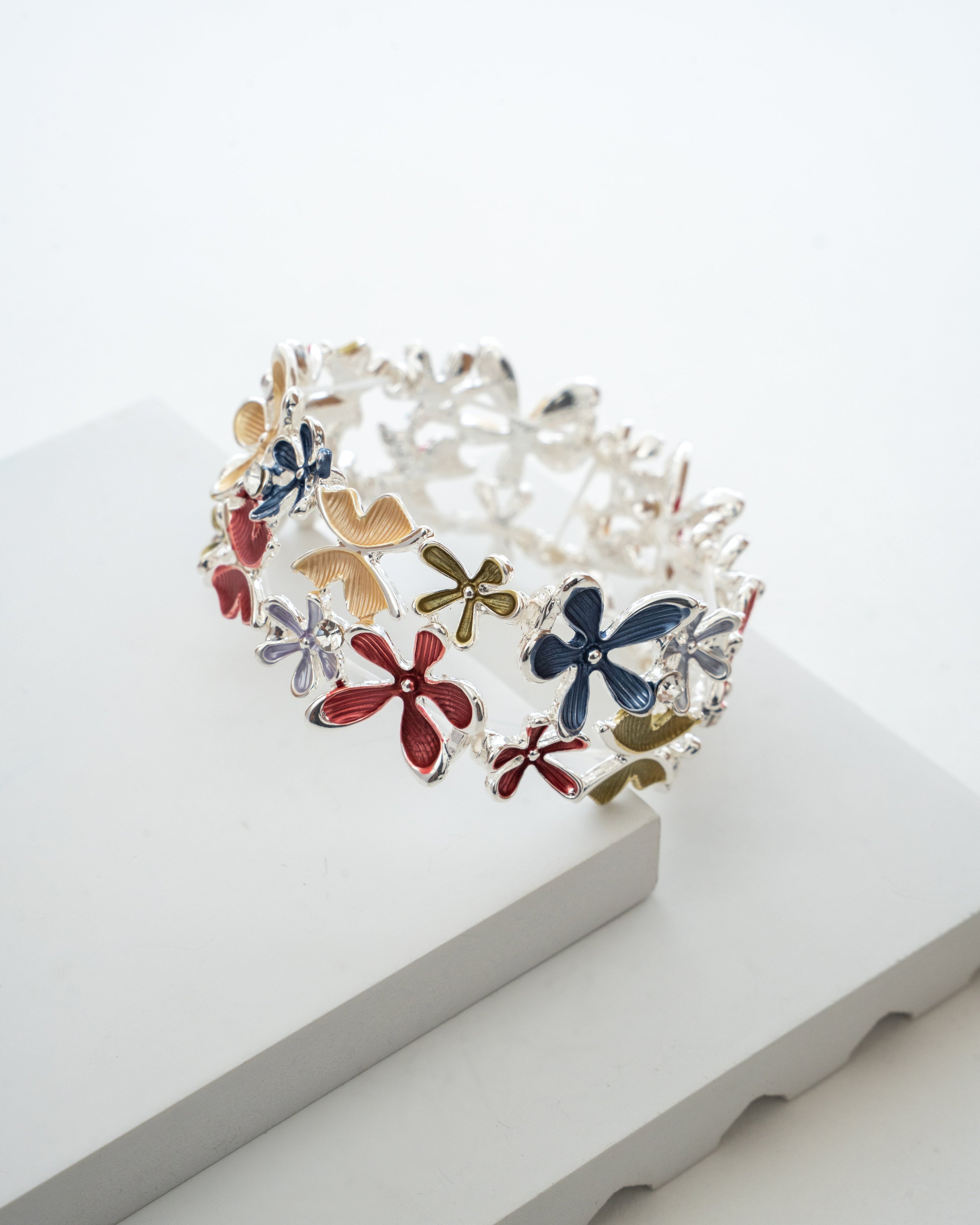 Multicolor Floral Enamel Silver Bracelet