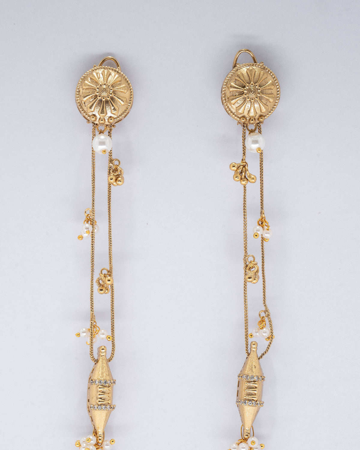 Elegant Gold Tone Kaan Chand Balis with Pearl Accents