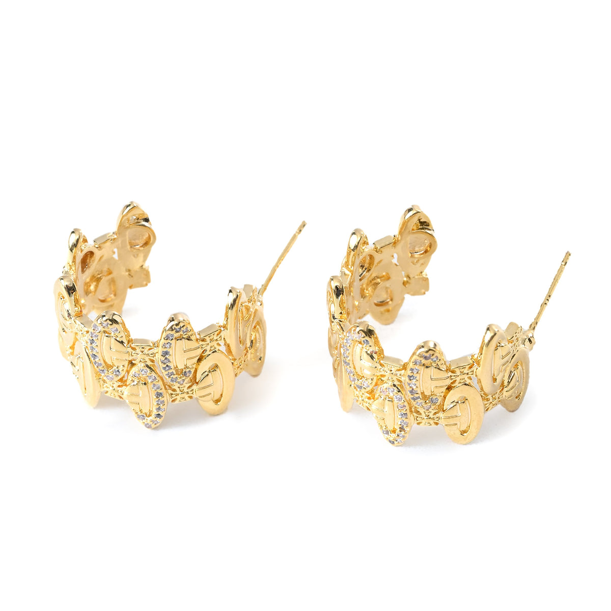 Elegant Gold-Plated Circular Motif Earrings with Crystals