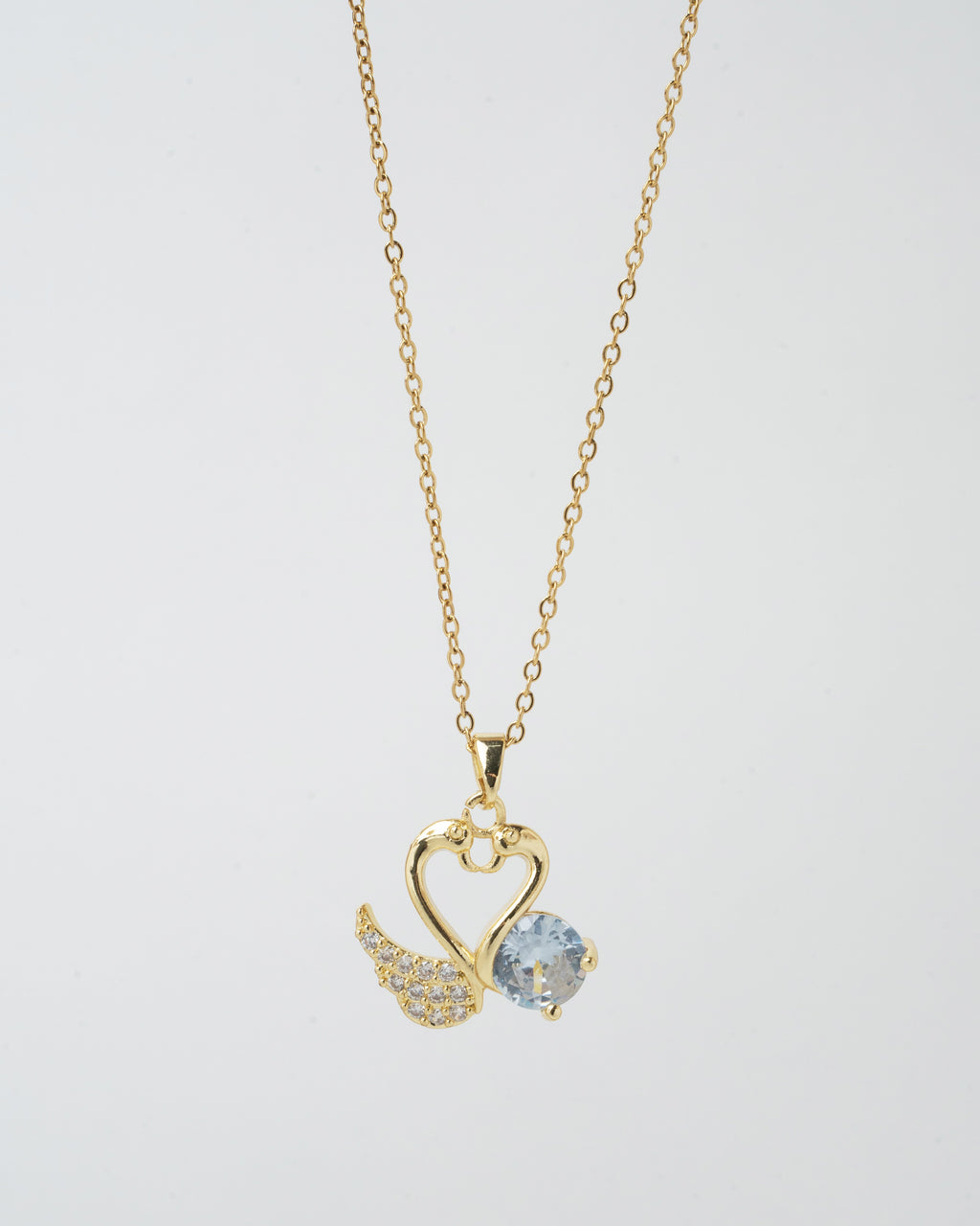 Gold-Plated Heart and Crystal Wing Pendant Necklace