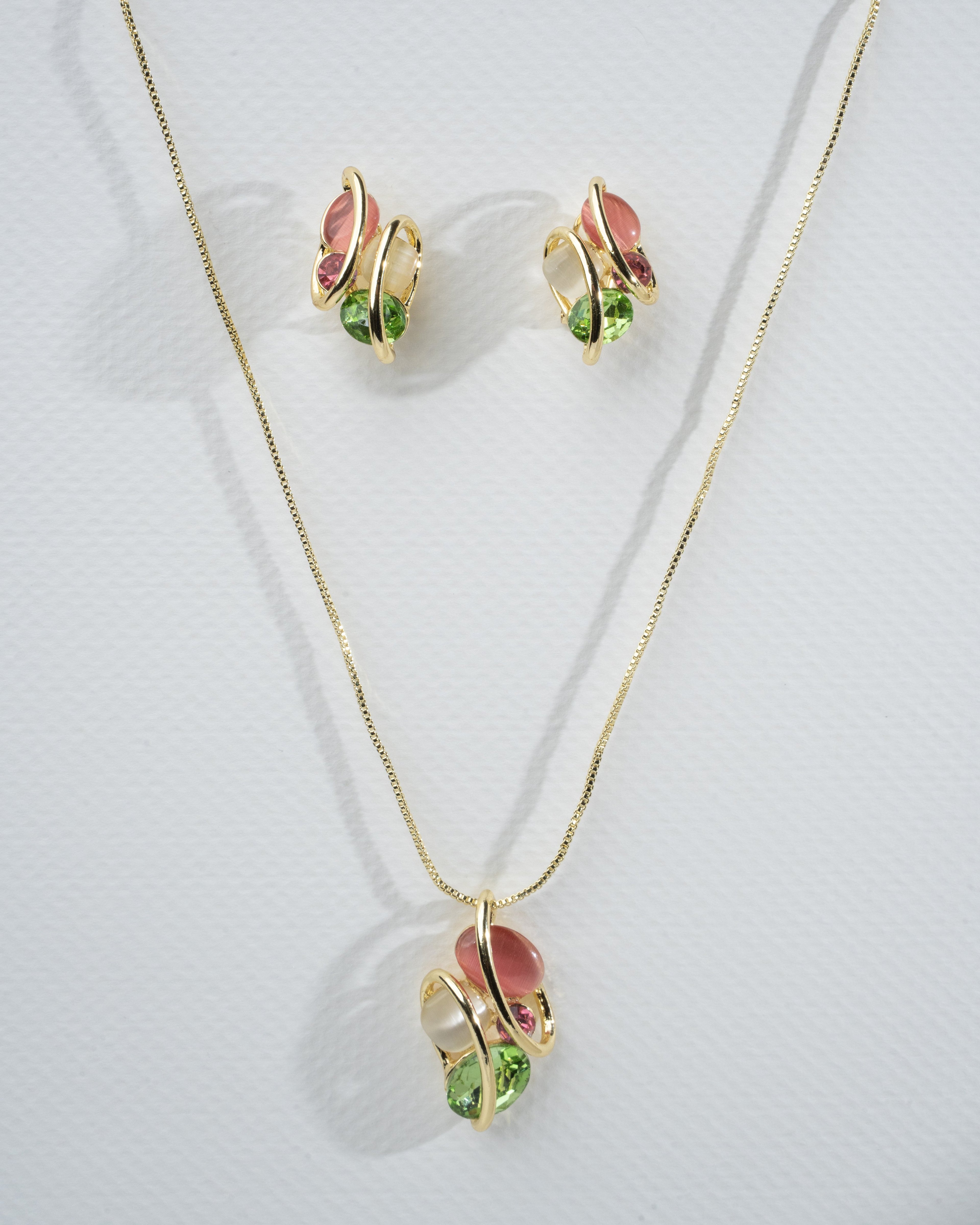 Elegant Multicolor Gemstone Necklace and Earring Set