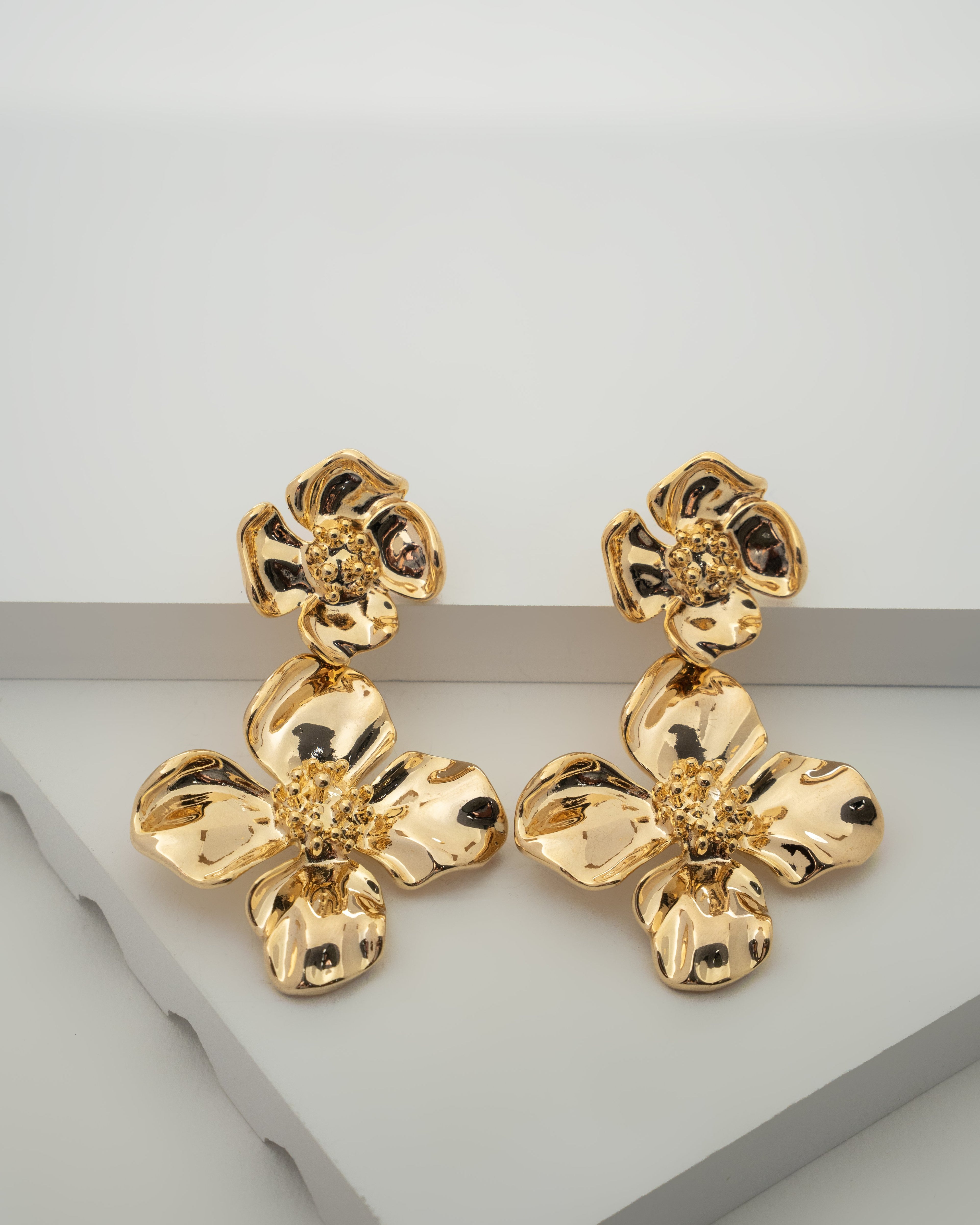 Luxurious Blossom Gold-Plated Floral Earrings