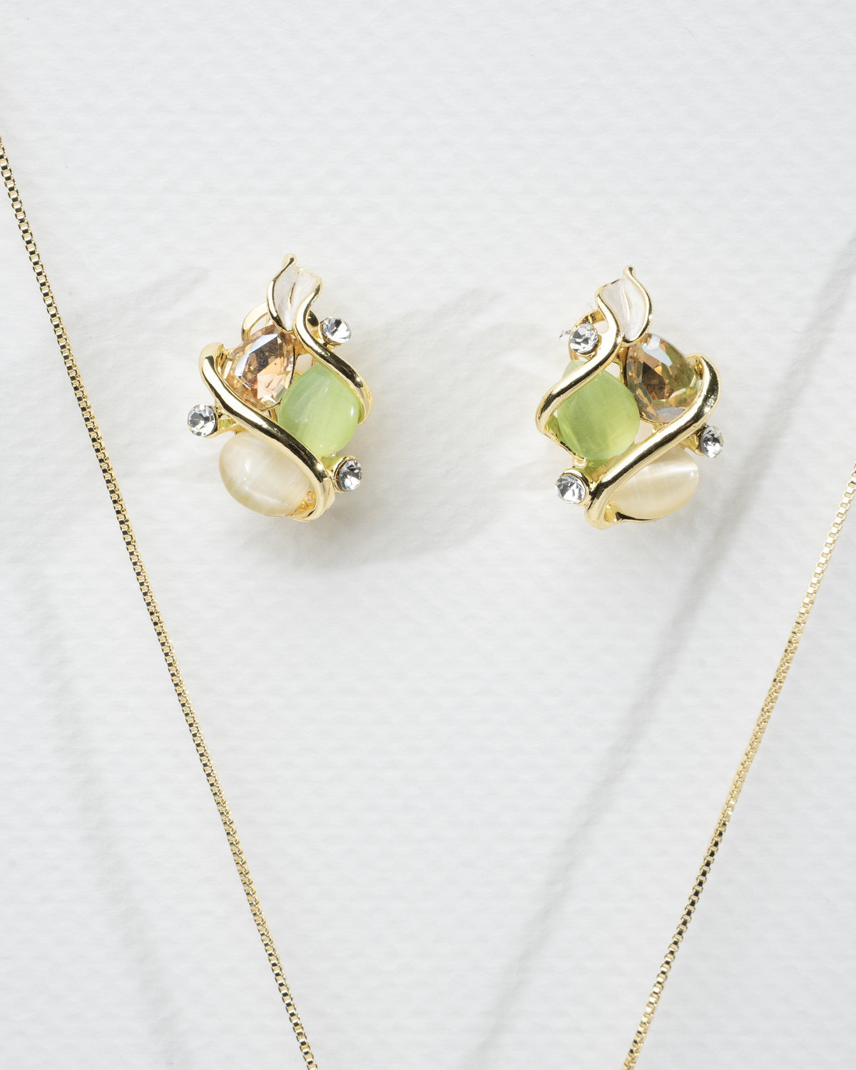 Elegant Gemstone Leaf Necklace and Earring Set