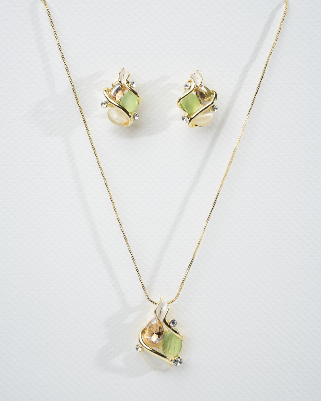 Elegant Gemstone Leaf Necklace and Earring Set