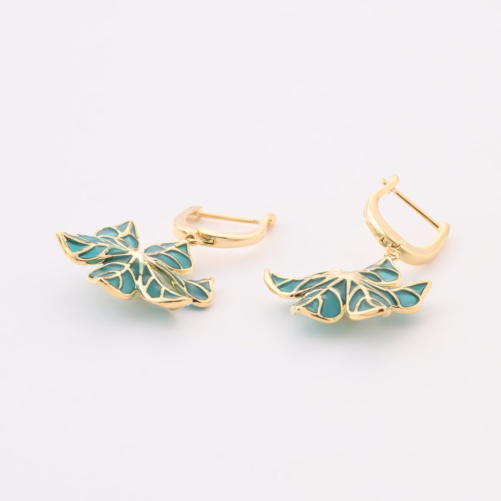 Exquisite Gold-Toned Turquoise Floral Drop Earrings