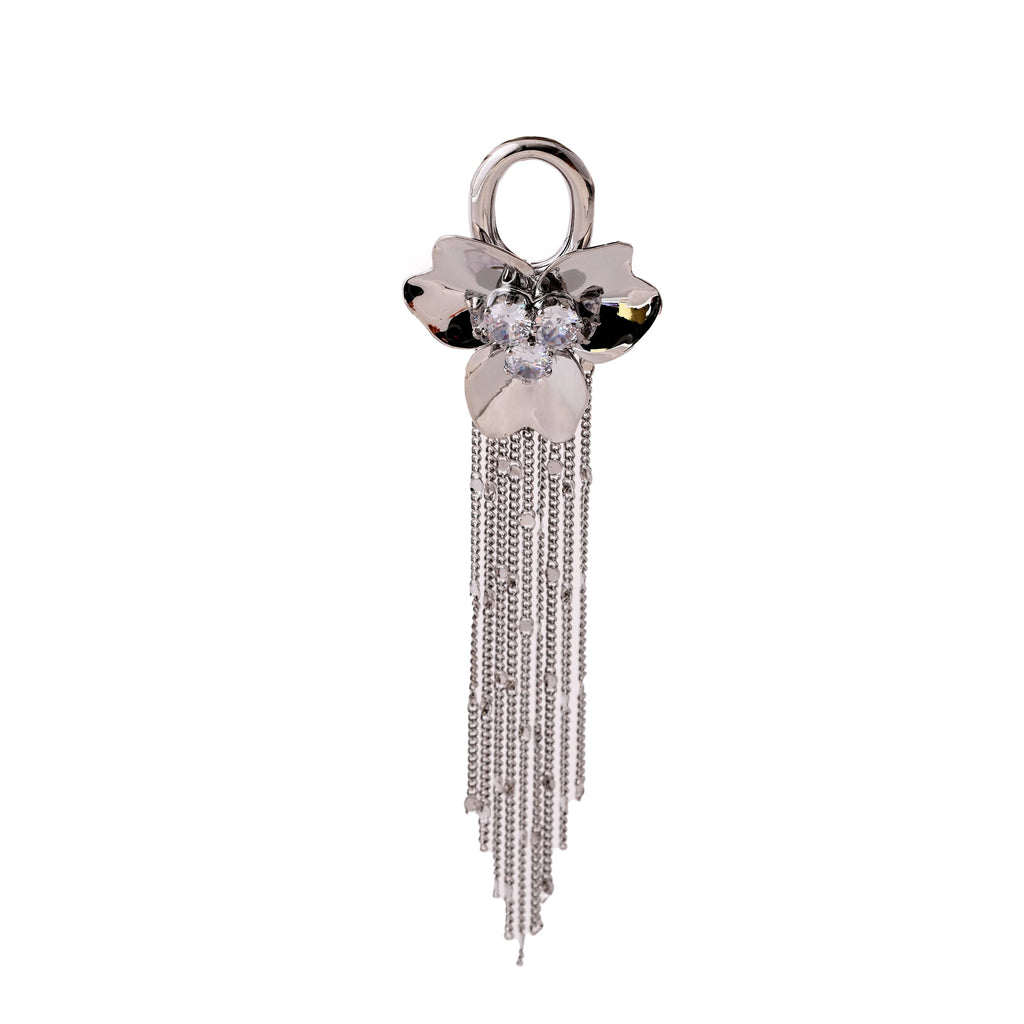Luxe Silver Orchid Dangle Earrings with Crystal Accents