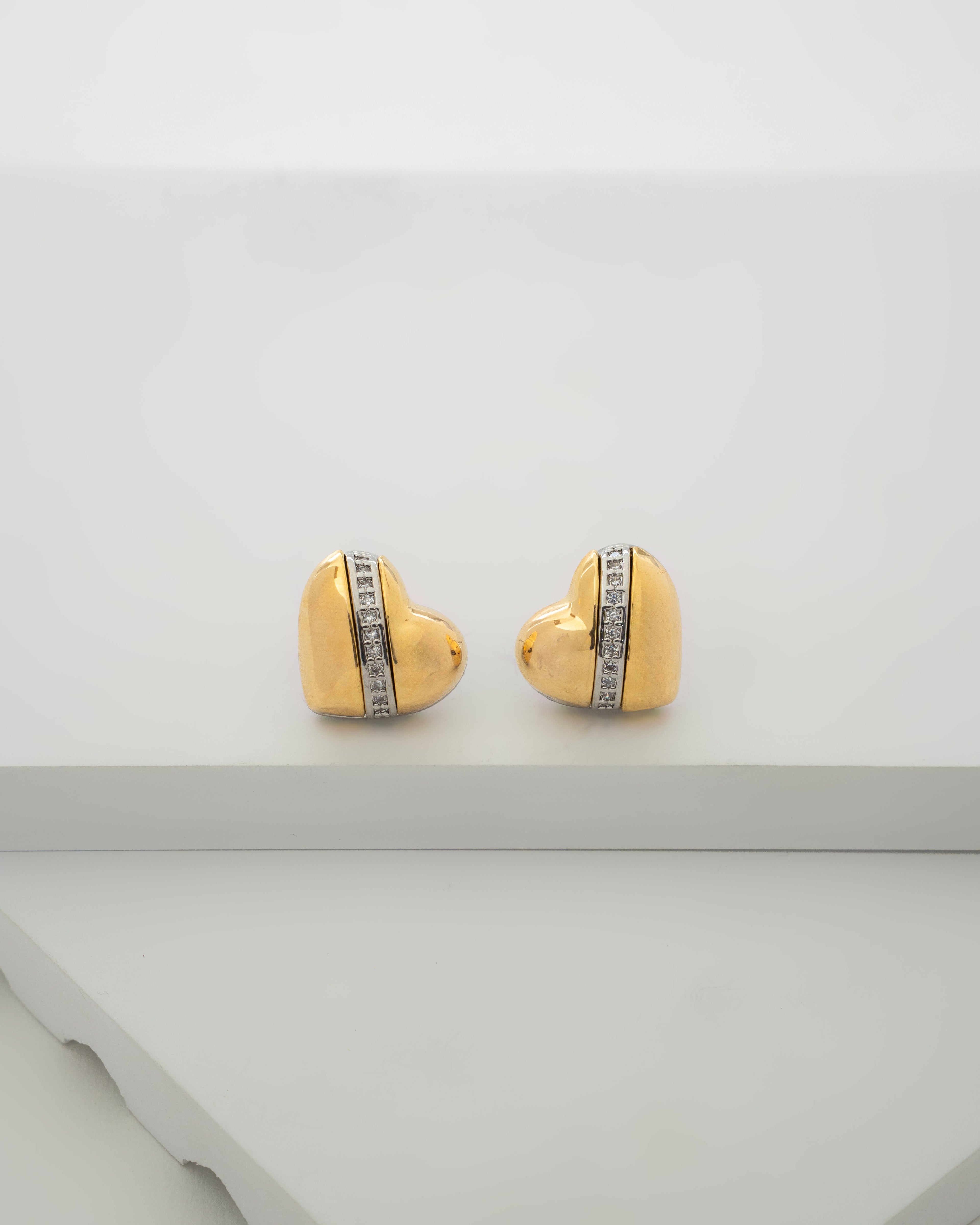 Elegant Gold Heart Stud Earrings with Diamond Accents