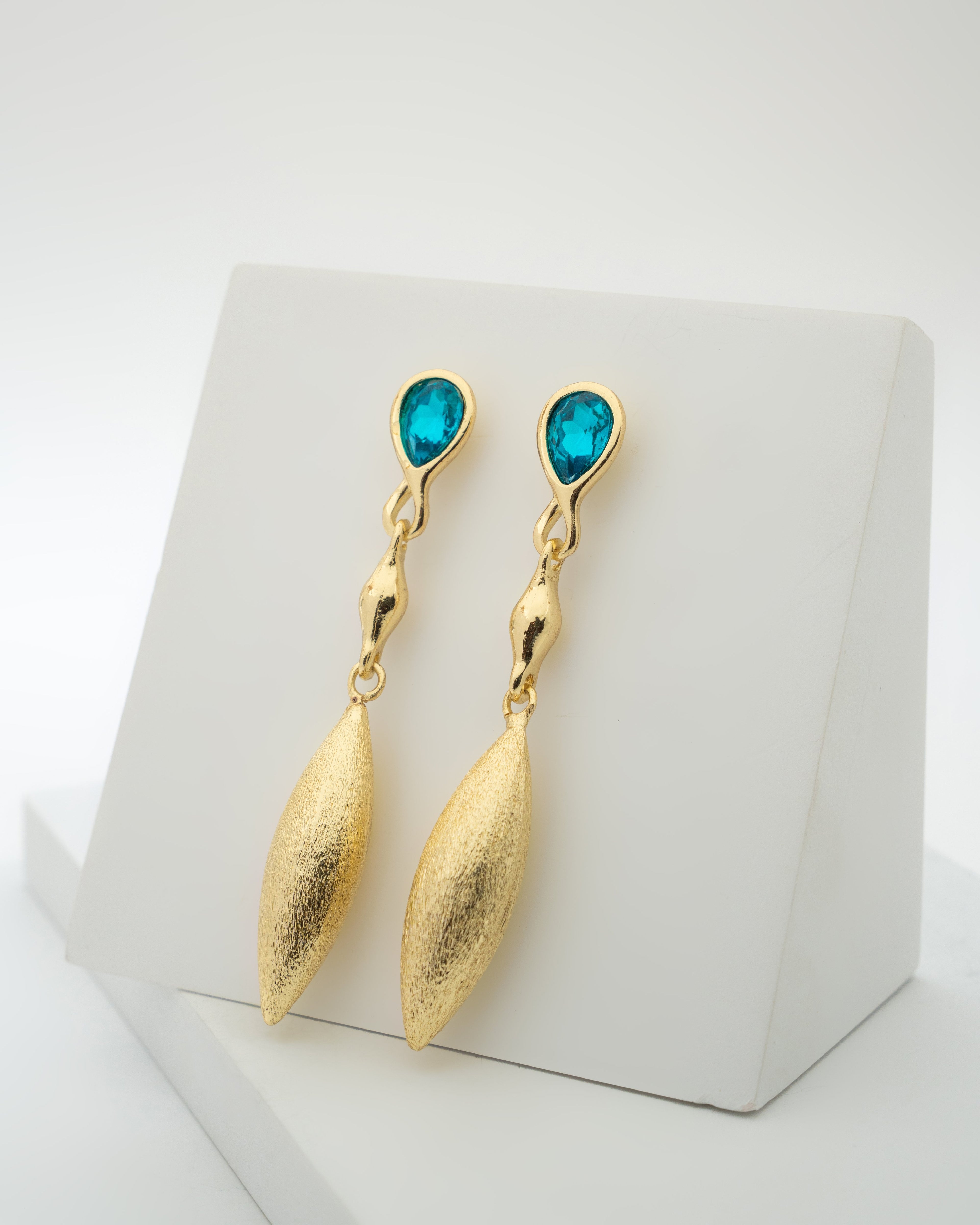Elegant Gold and Blue Crystal Drop Earrings
